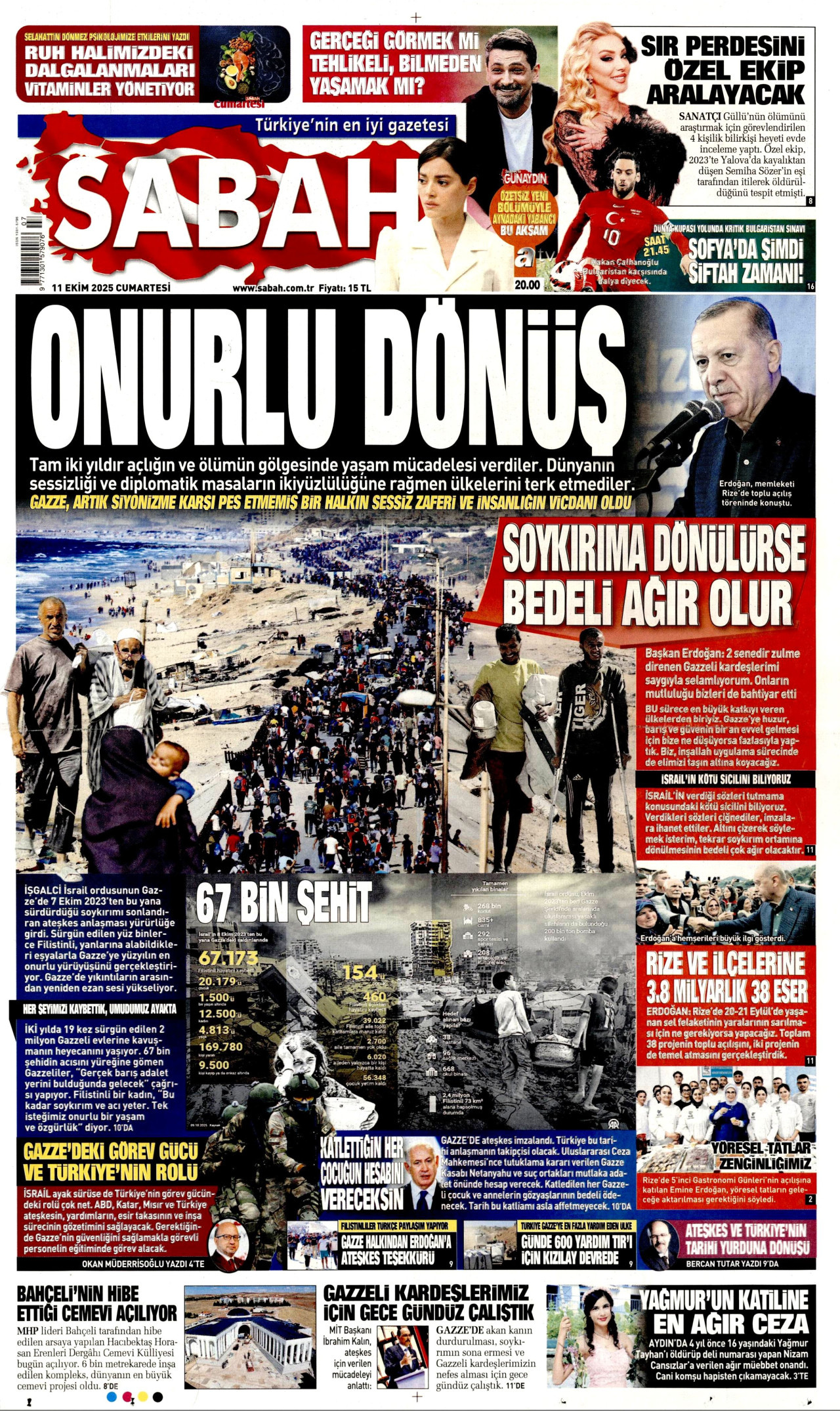 SABAH gazetesinin 11 Ekim 2025 tarihli birinci sayfası