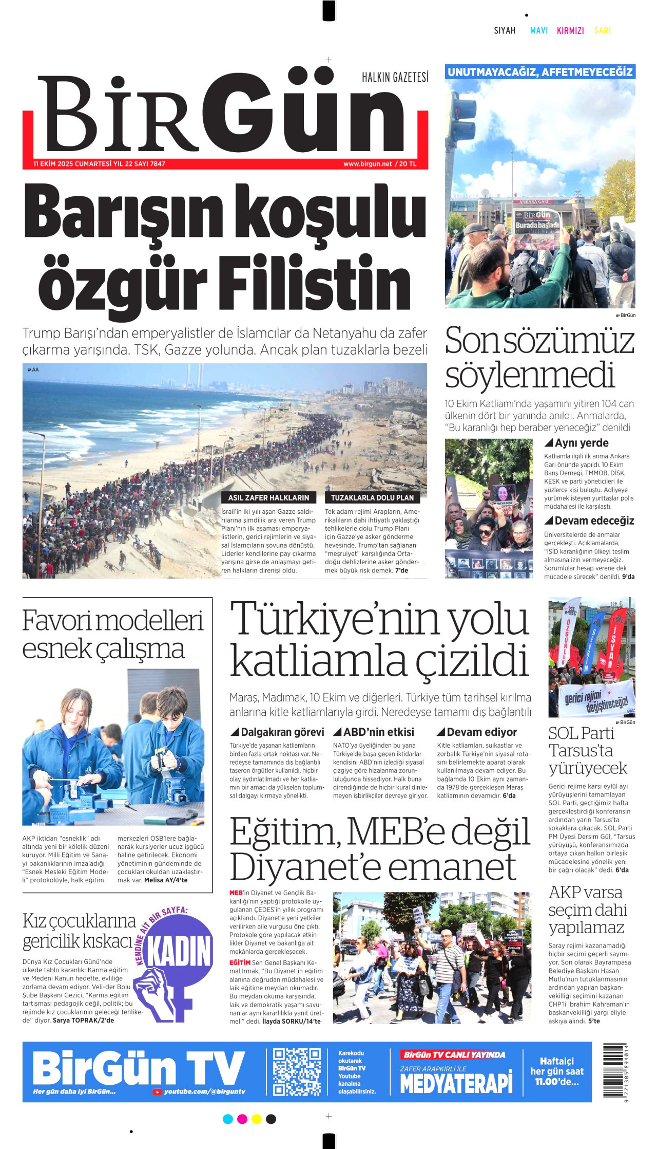 BİRGÜN gazetesinin 11 Ekim 2025 tarihli birinci sayfası
