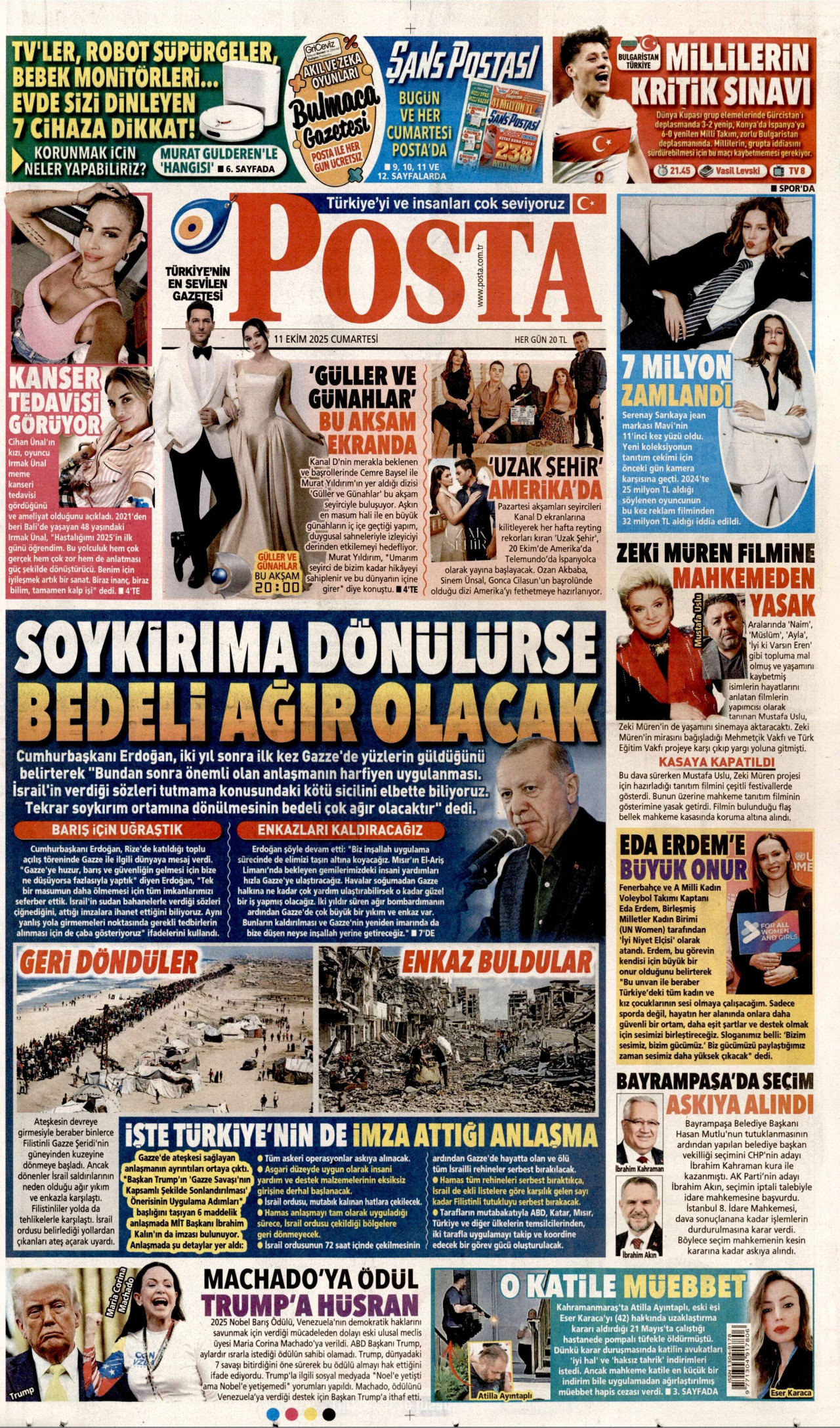 POSTA gazetesinin 11 Ekim 2025 tarihli birinci sayfası