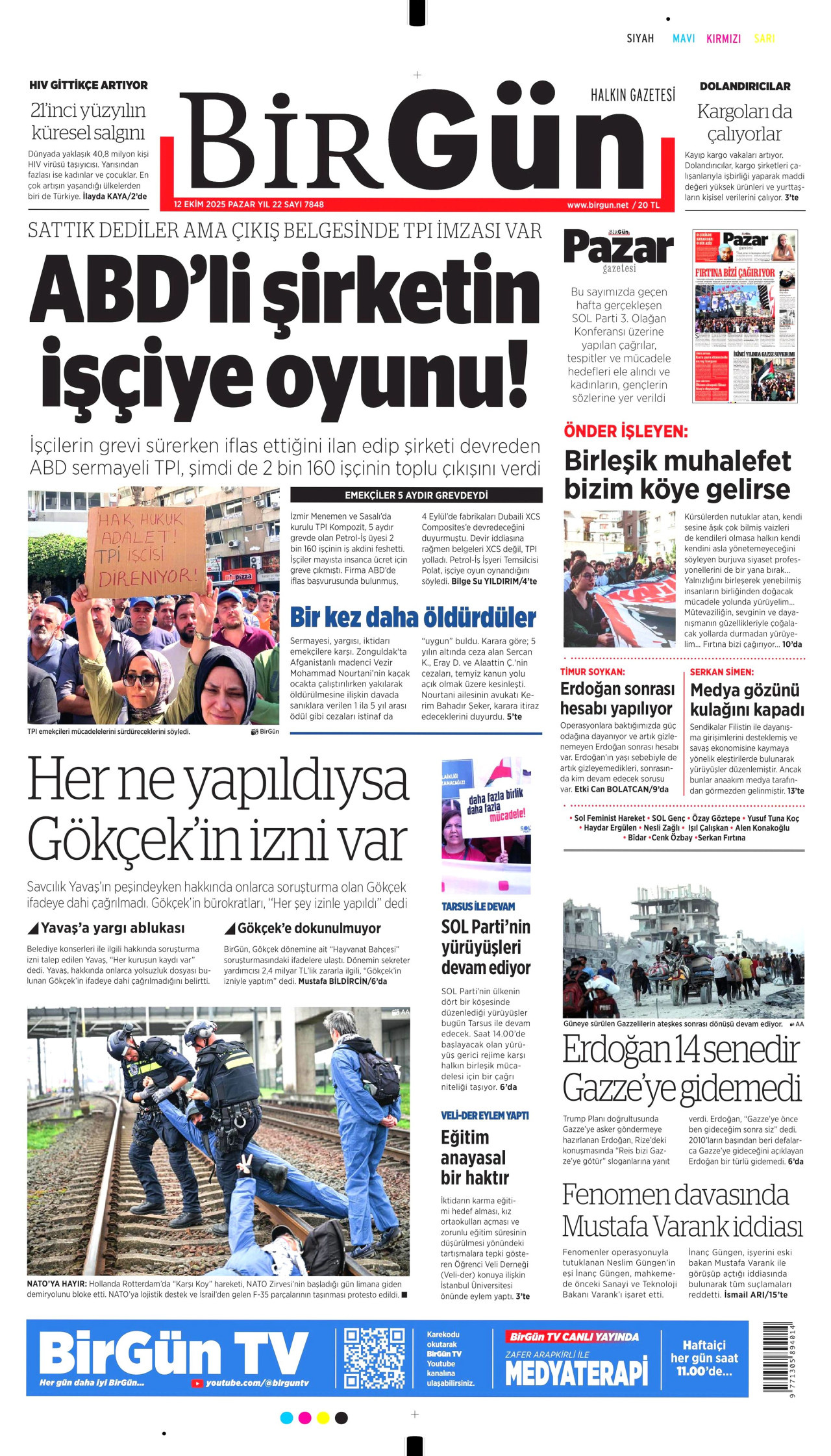 BİRGÜN gazetesinin 12 Ekim 2025 tarihli birinci sayfası