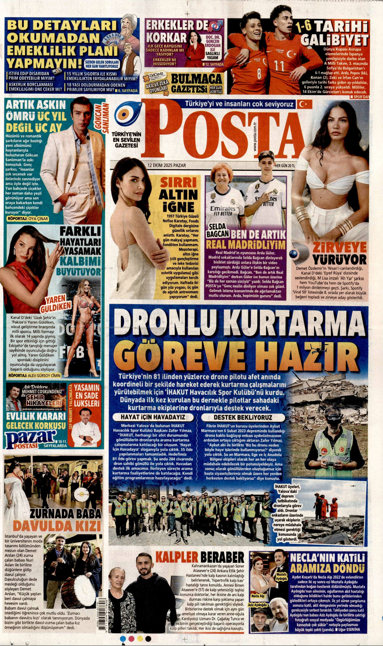 POSTA gazetesinin 12 Ekim 2025 tarihli birinci sayfası