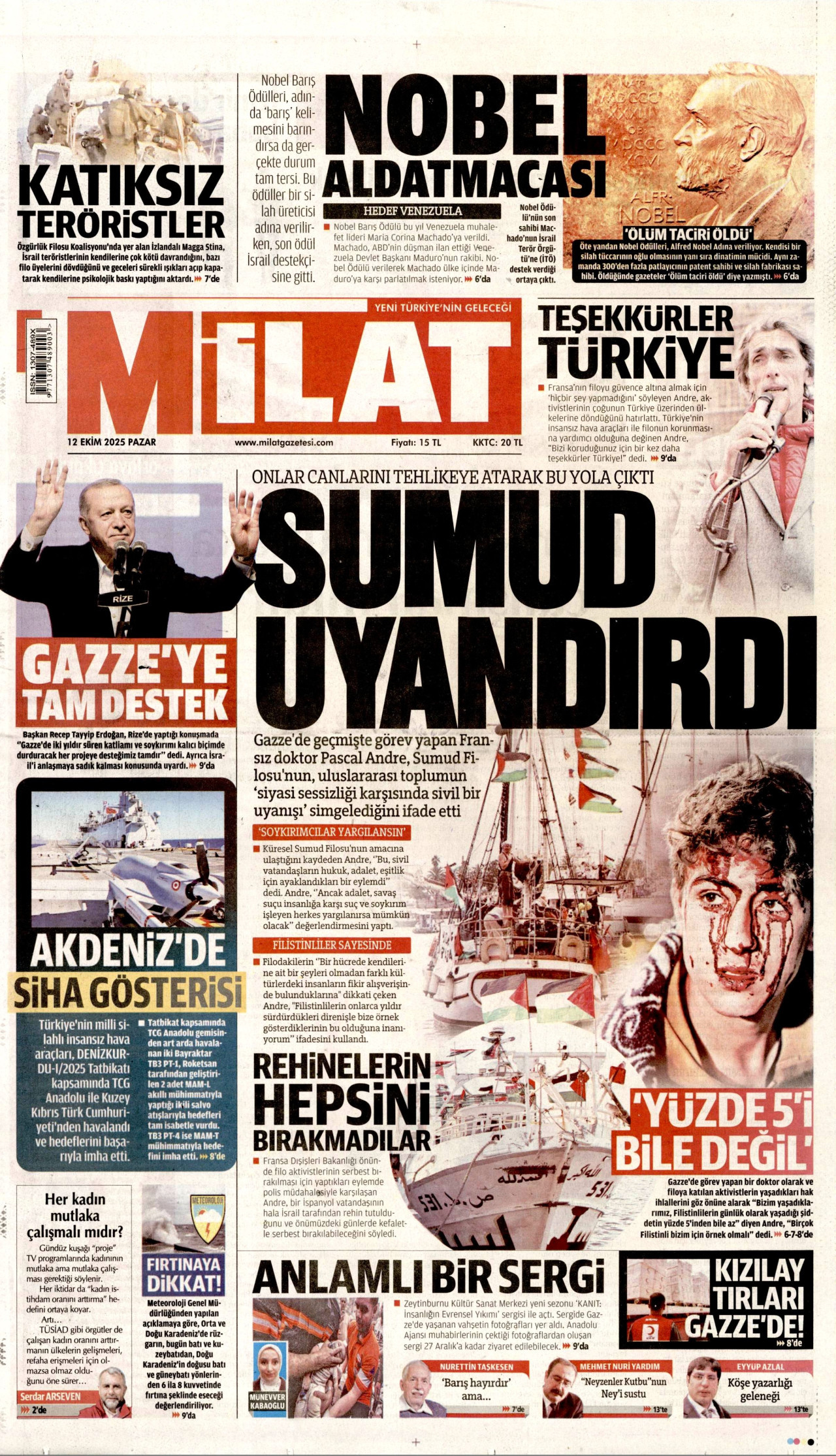 MİLAT gazetesinin 12 Ekim 2025 tarihli birinci sayfası