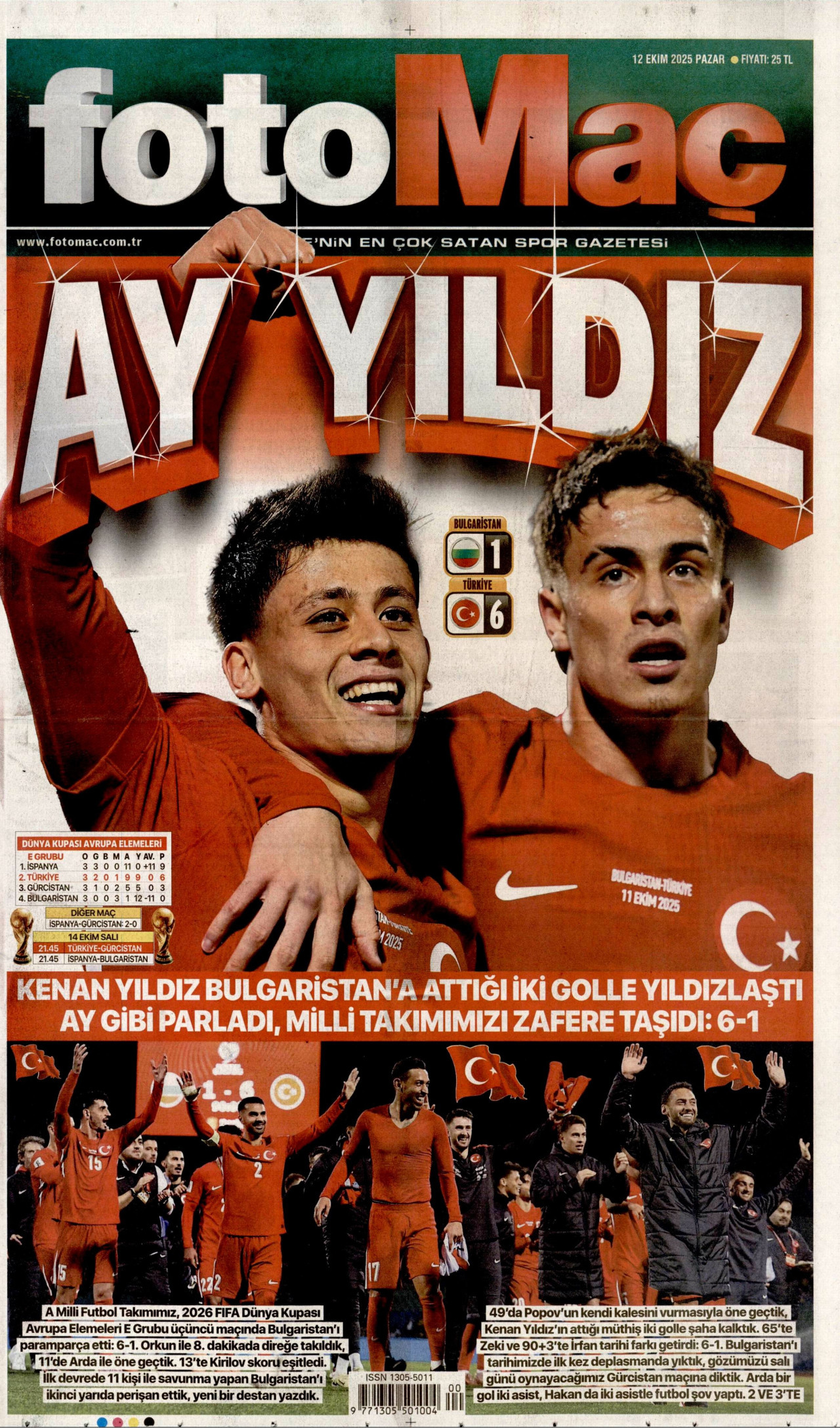 FOTOMAÇ gazetesinin 12 Ekim 2025 tarihli birinci sayfası