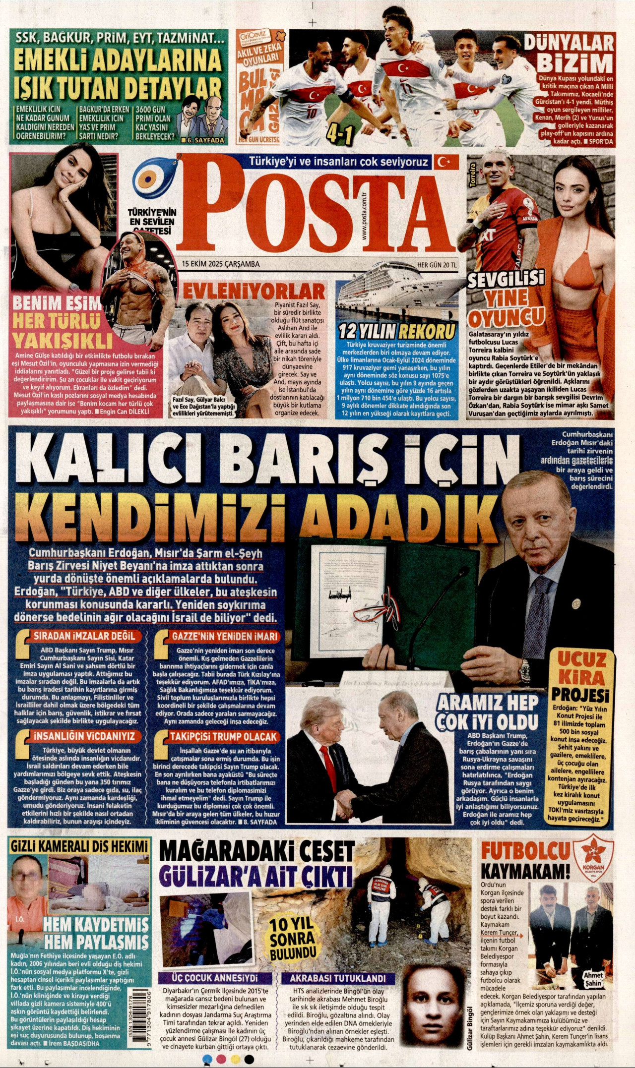 POSTA gazetesinin 15 Ekim 2025 tarihli birinci sayfası