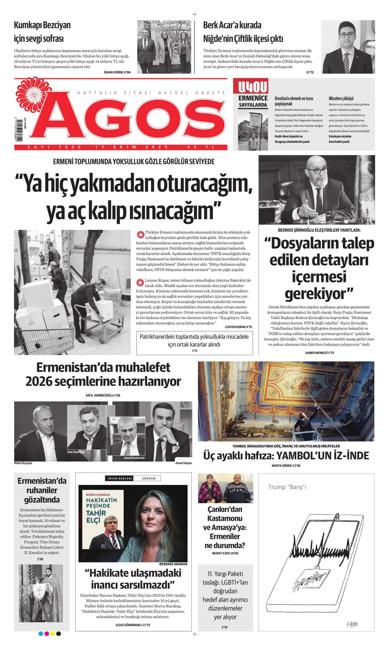 AGOS gazetesinin 17 Ekim 2025 tarihli birinci sayfası