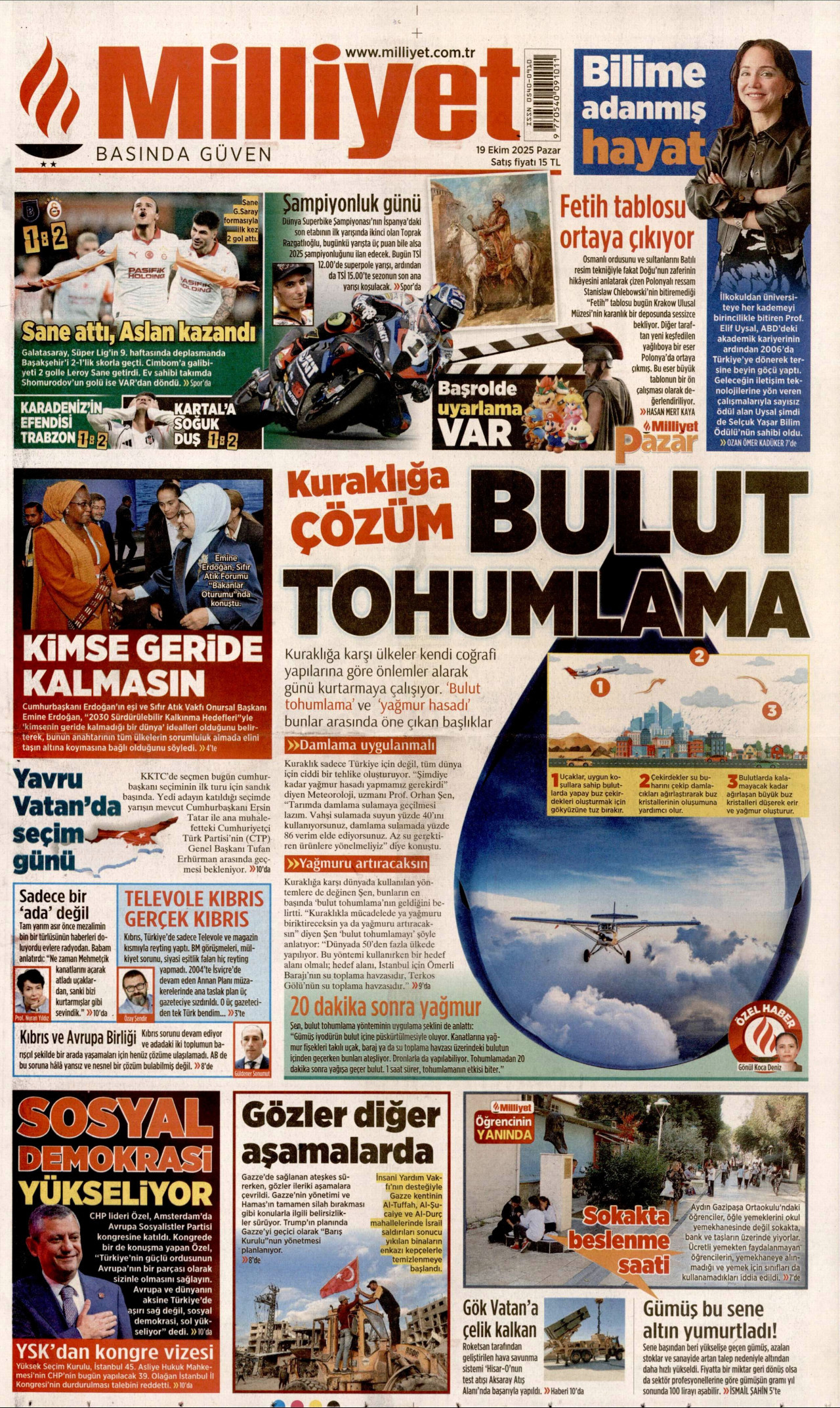 MİLLİYET gazetesinin 19 Ekim 2025 tarihli birinci sayfası