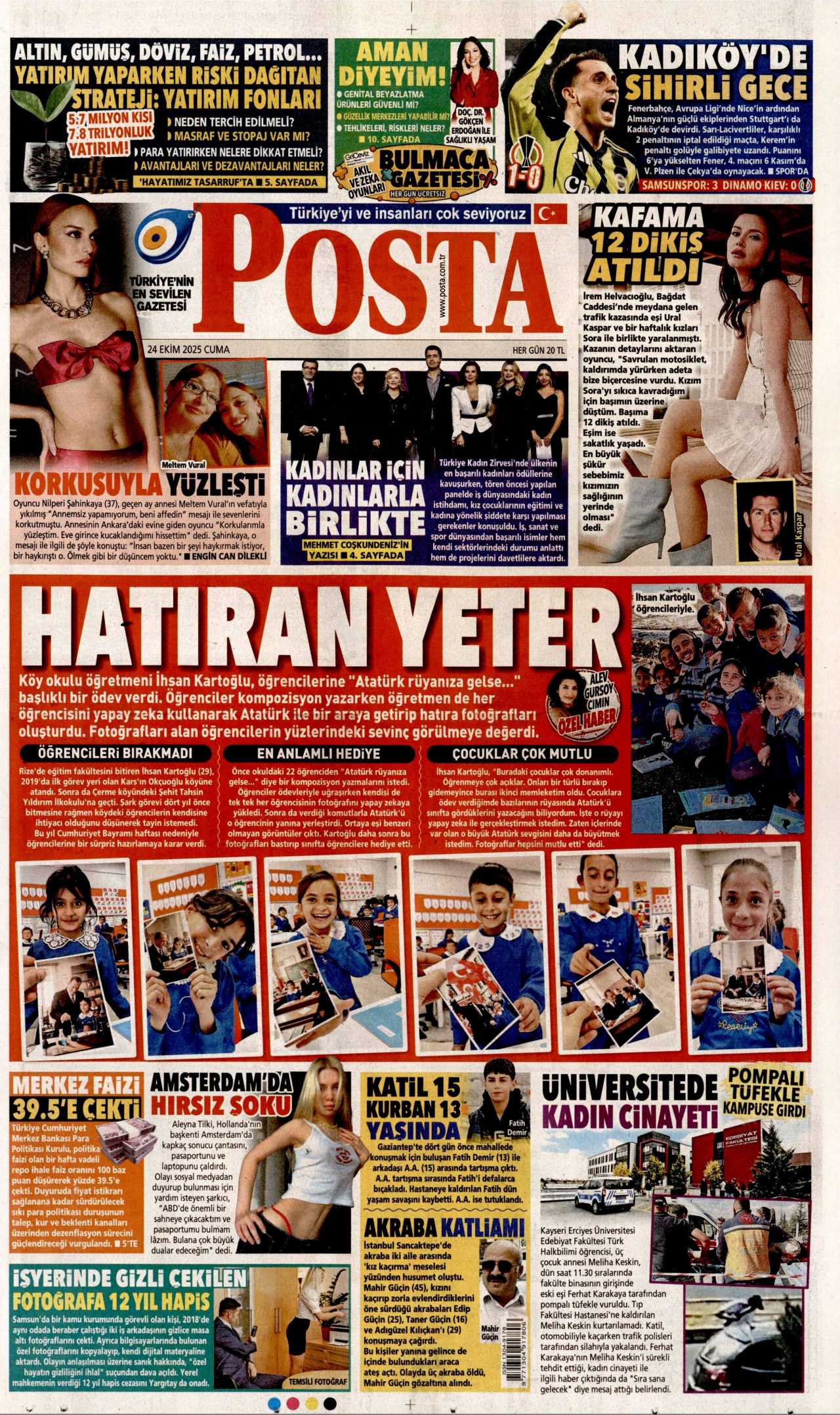 POSTA gazetesinin 24 Ekim 2025 tarihli birinci sayfası