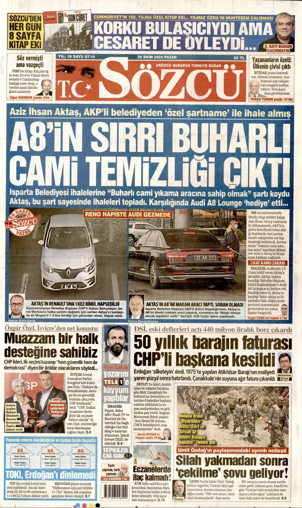 SÖZCÜ gazetesinin 26 Ekim 2025 tarihli birinci sayfası