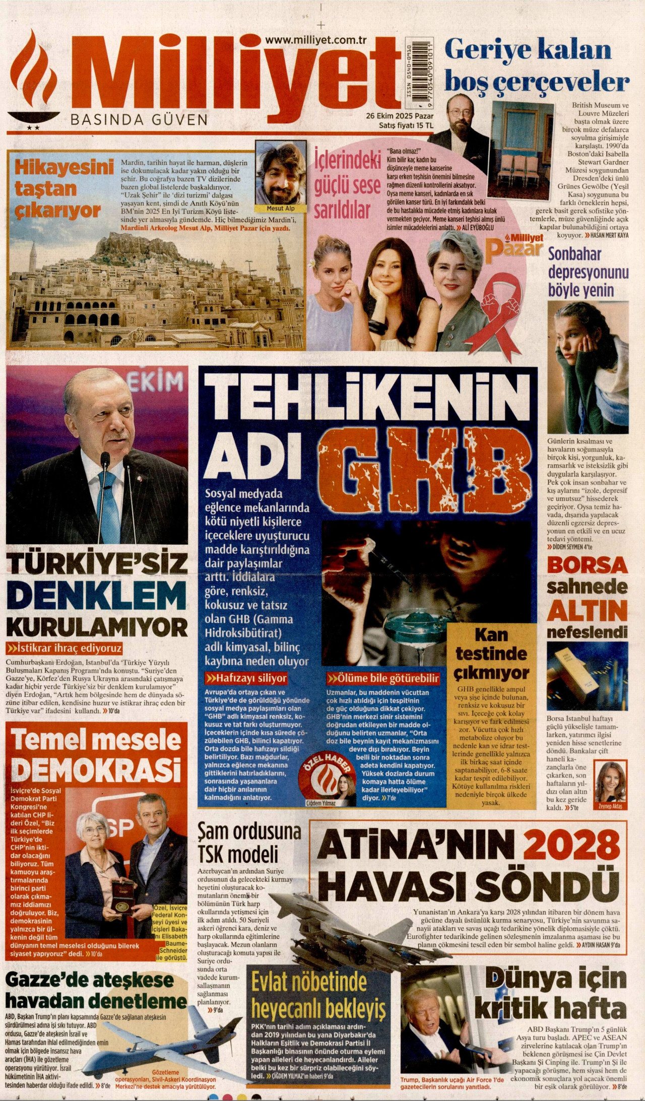 MİLLİYET gazetesinin 26 Ekim 2025 tarihli birinci sayfası