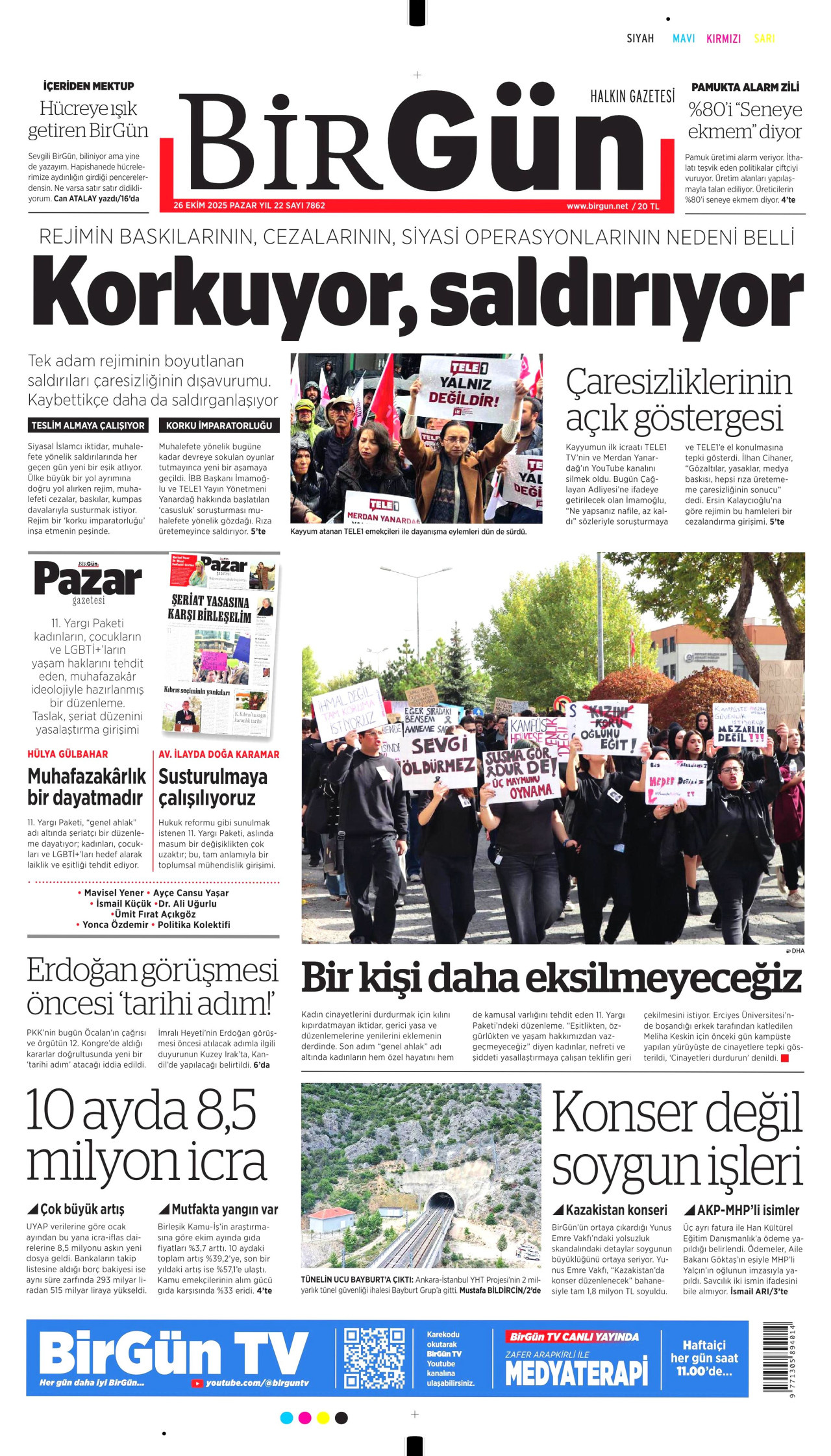 BİRGÜN gazetesinin 26 Ekim 2025 tarihli birinci sayfası