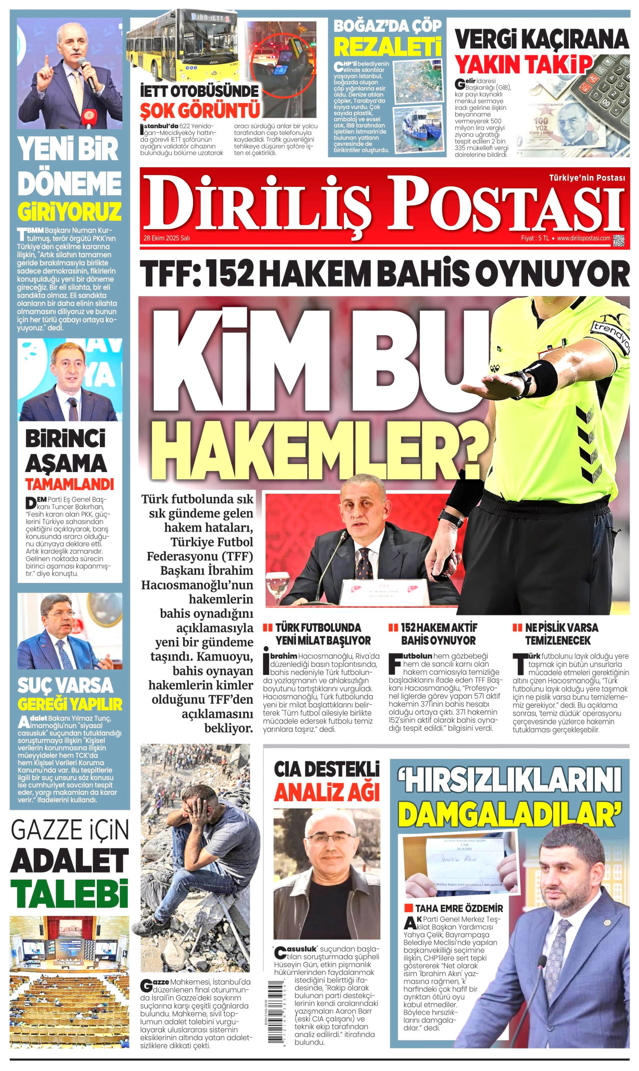 DİRİLİŞ POSTASI gazetesinin 28 Ekim 2025 tarihli birinci sayfası