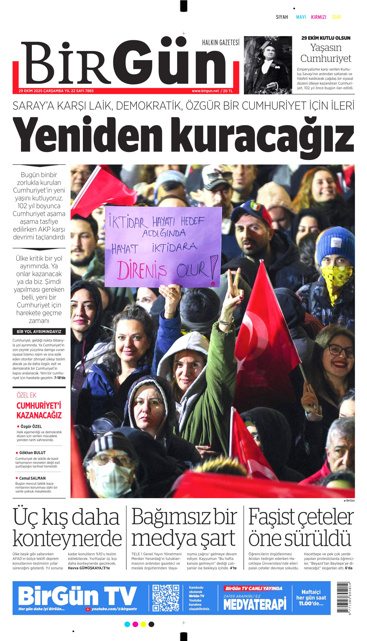 BİRGÜN gazetesinin 29 Ekim 2025 tarihli birinci sayfası