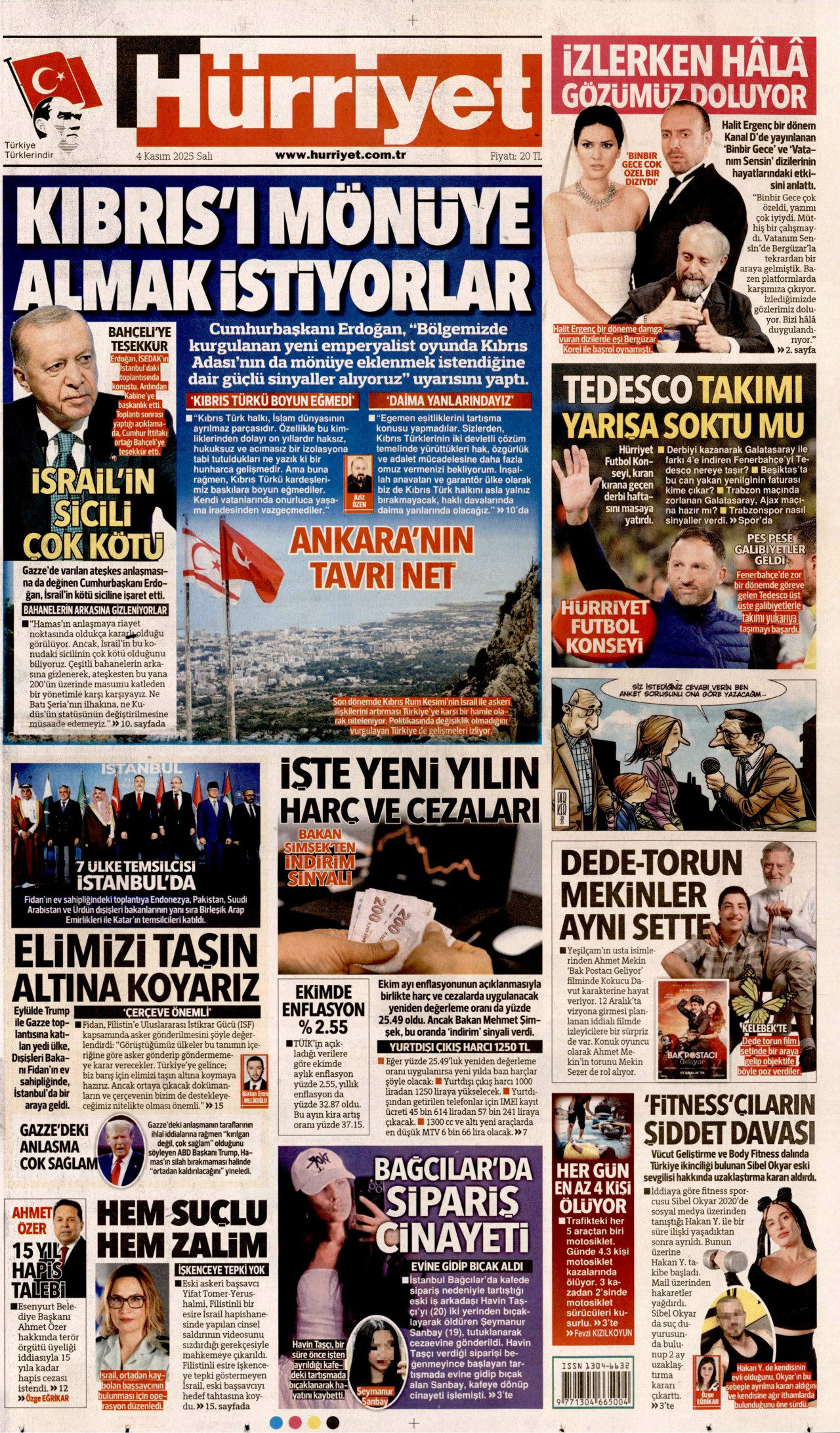HÜRRİYET gazetesinin 4 Kasım 2025 tarihli birinci sayfası