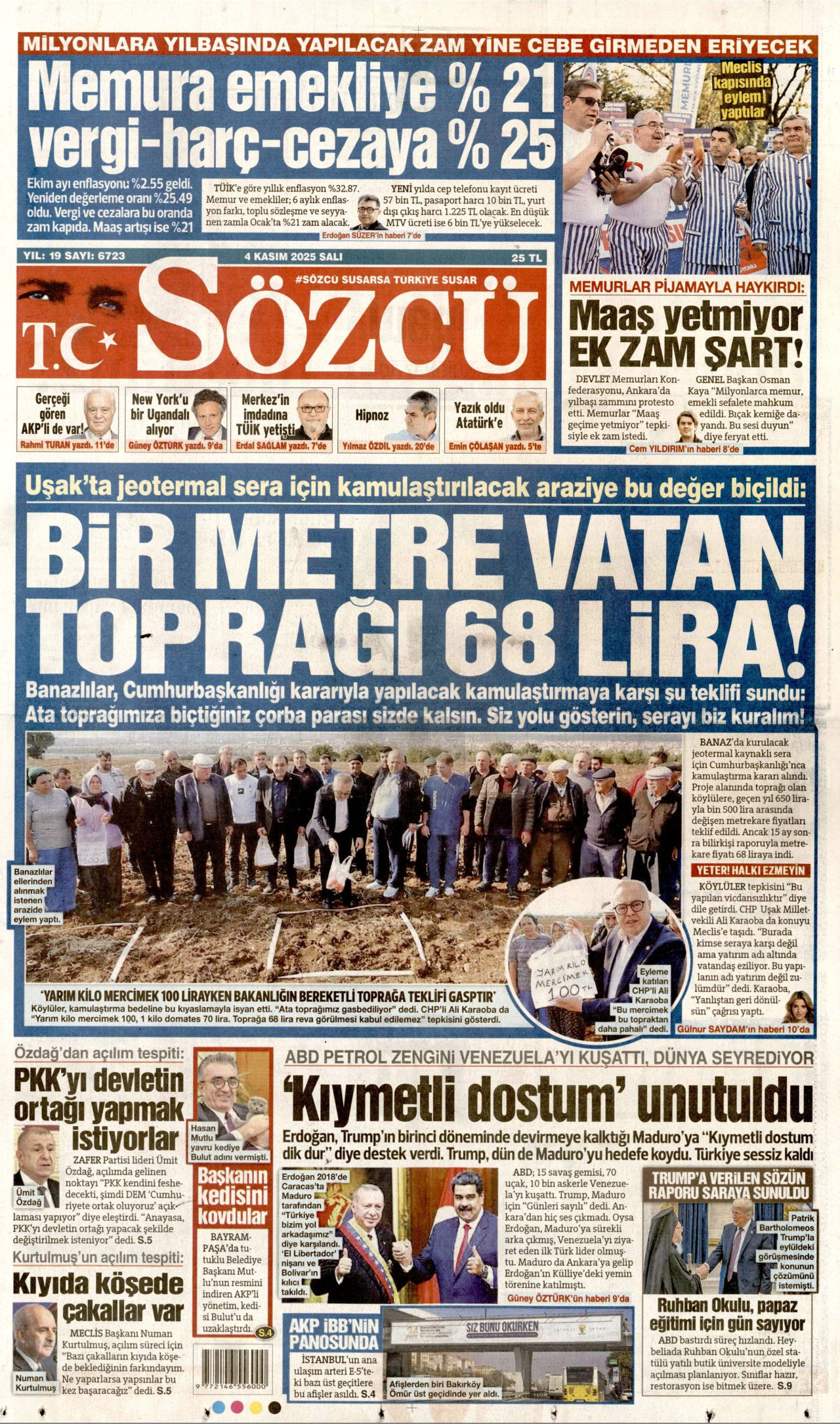 SÖZCÜ gazetesinin 4 Kasım 2025 tarihli birinci sayfası