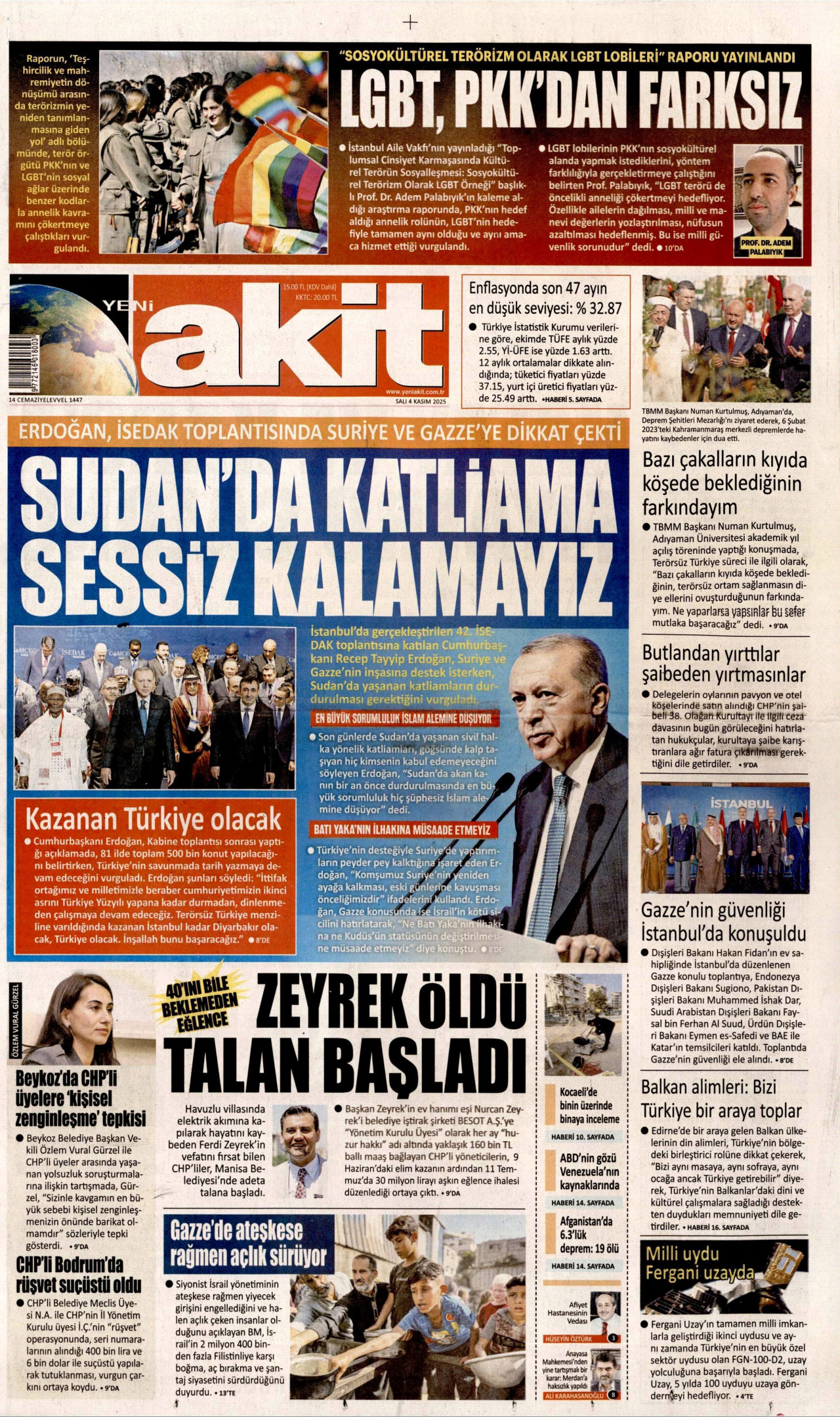 YENİ AKİT gazetesinin 4 Kasım 2025 tarihli birinci sayfası