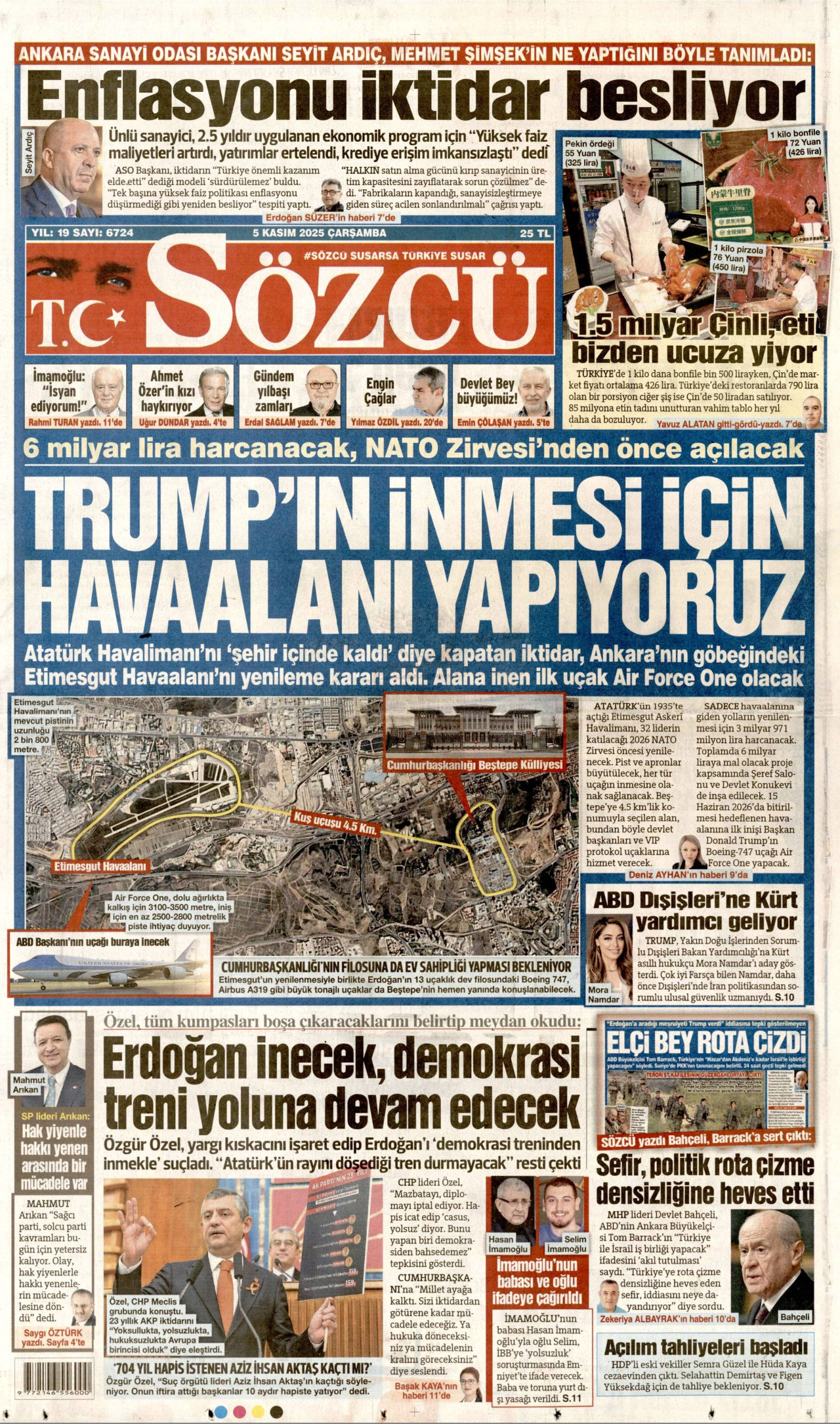 SÖZCÜ gazetesinin 5 Kasım 2025 tarihli birinci sayfası