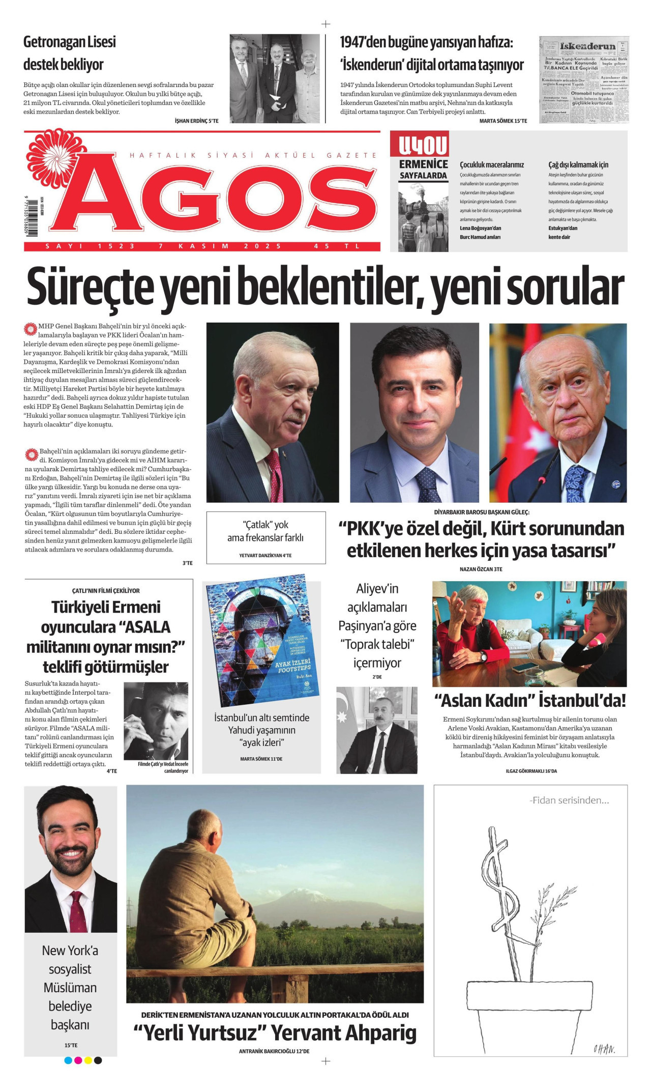 AGOS gazetesinin 7 Kasım 2025 tarihli birinci sayfası