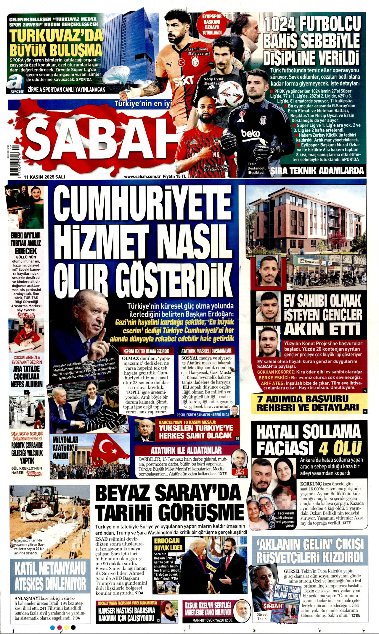 SABAH gazetesinin 11 Kasım 2025 tarihli birinci sayfası