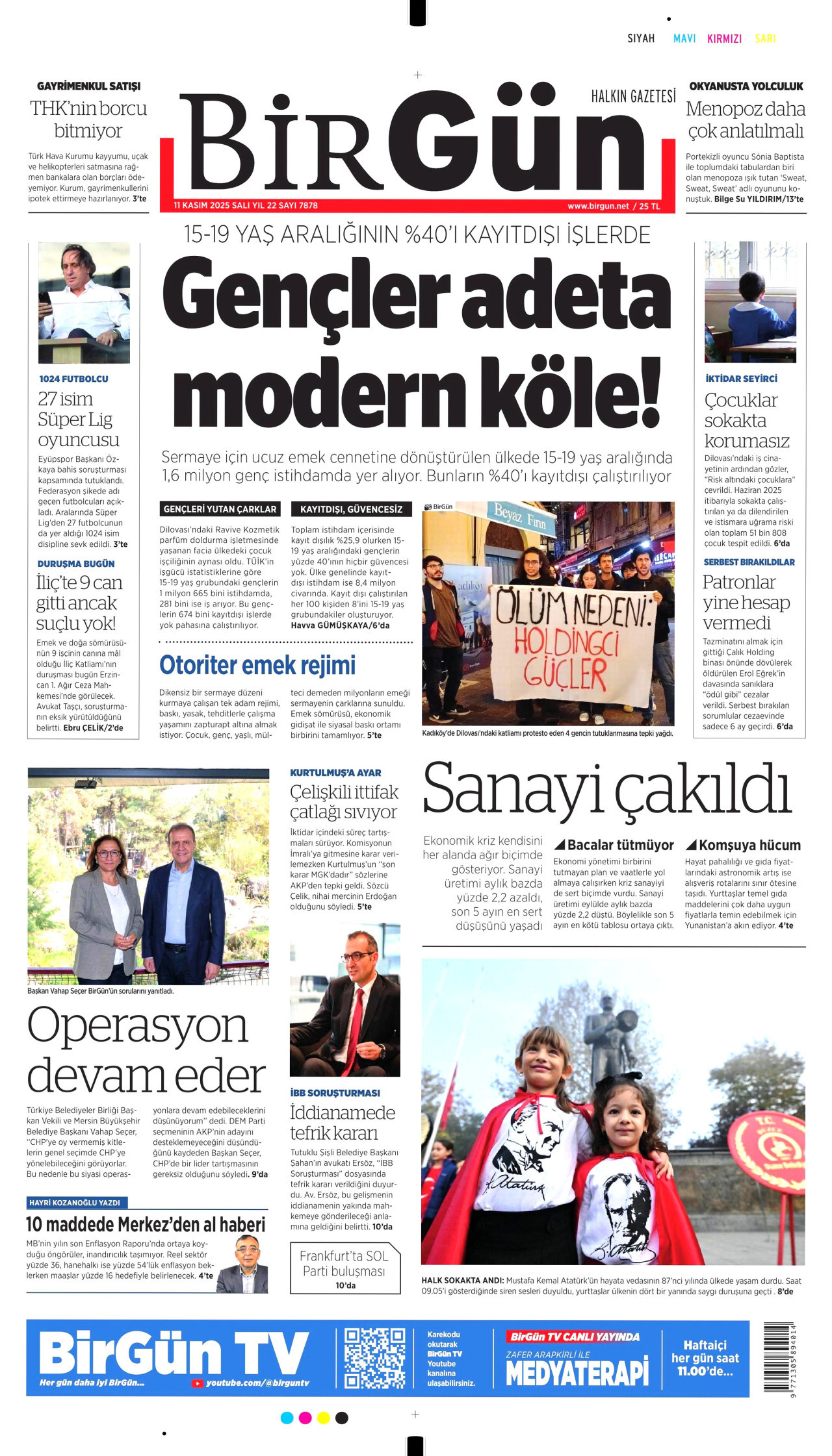 BİRGÜN gazetesinin 11 Kasım 2025 tarihli birinci sayfası