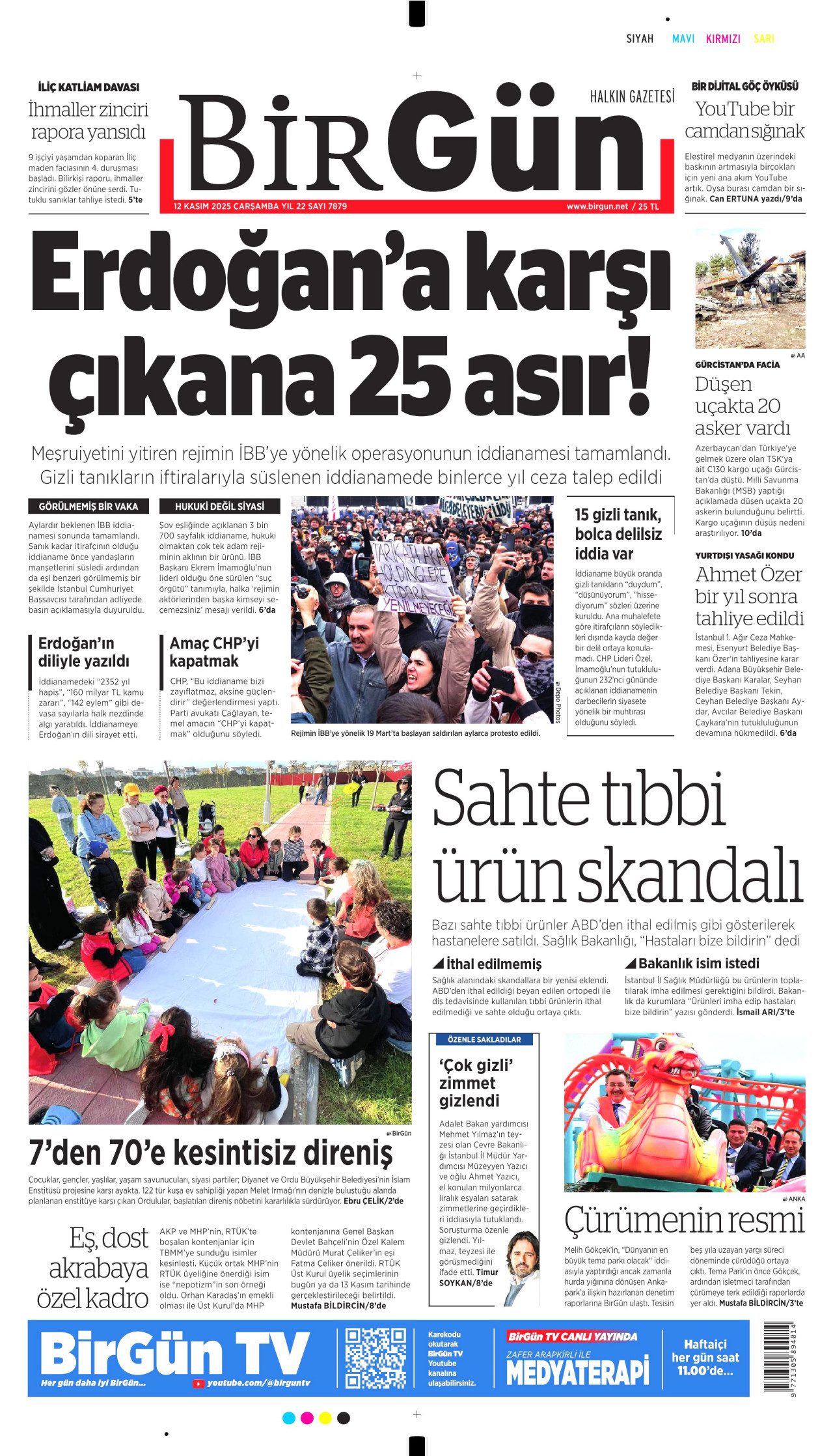 BİRGÜN gazetesinin 12 Kasım 2025 tarihli birinci sayfası