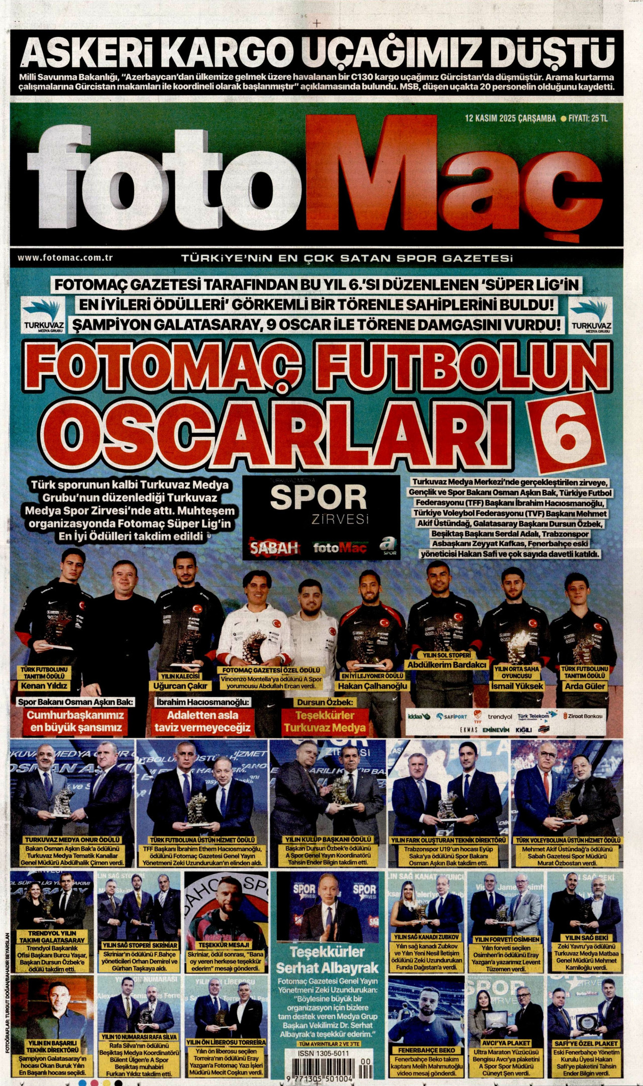 FOTOMAÇ gazetesinin 12 Kasım 2025 tarihli birinci sayfası