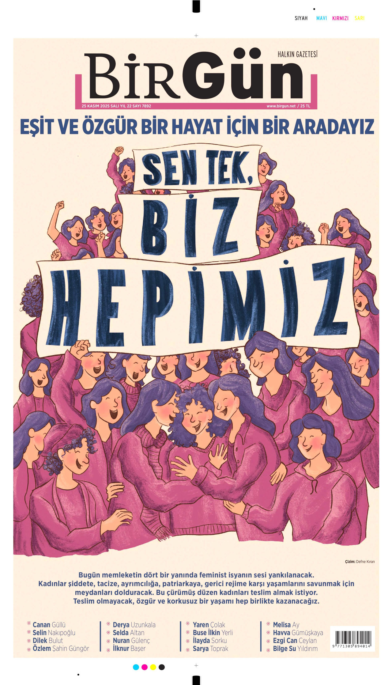 BİRGÜN gazetesinin 25 Kasım 2025 tarihli birinci sayfası