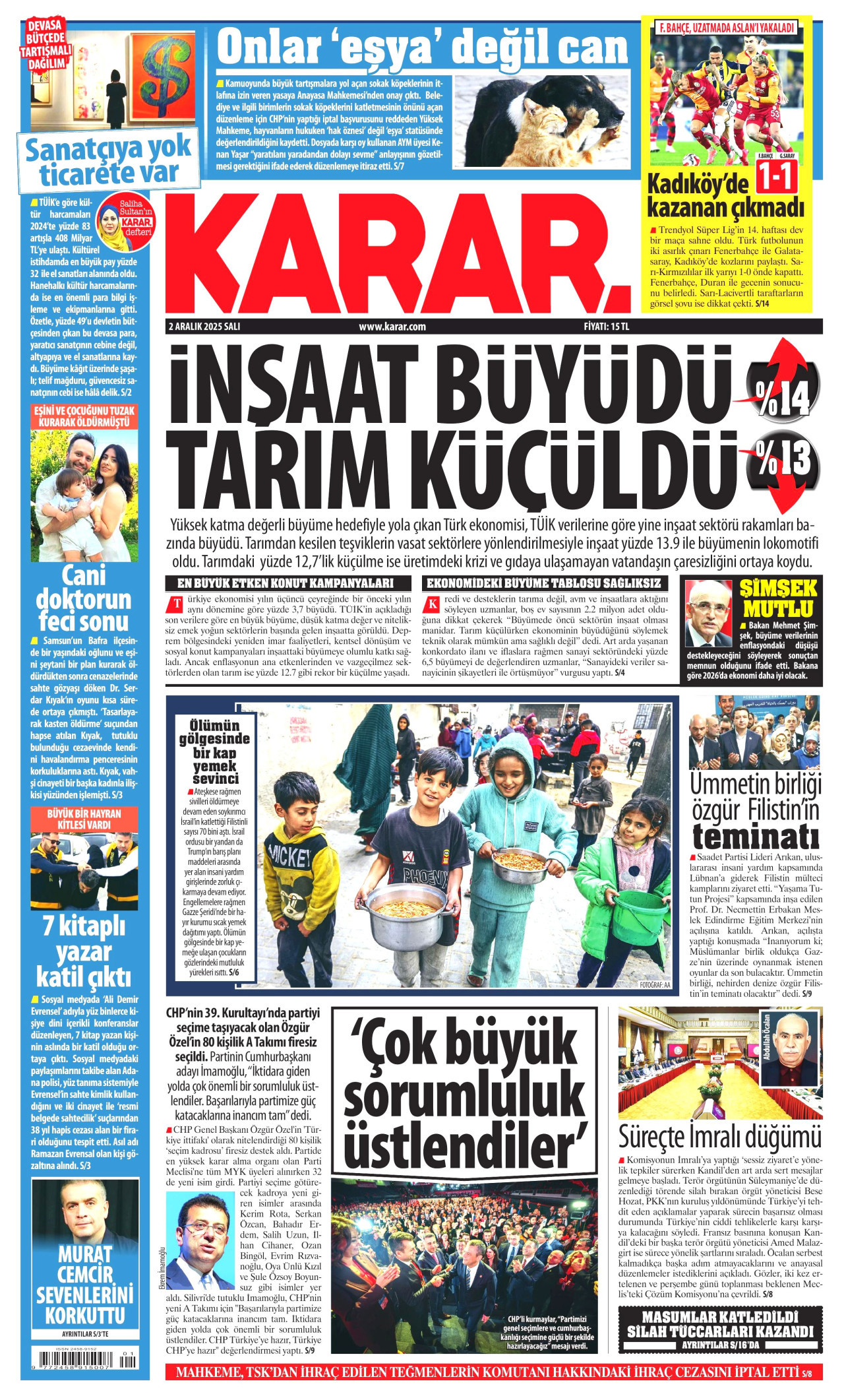 KARAR gazetesinin 2 Aralık 2025 tarihli birinci sayfası