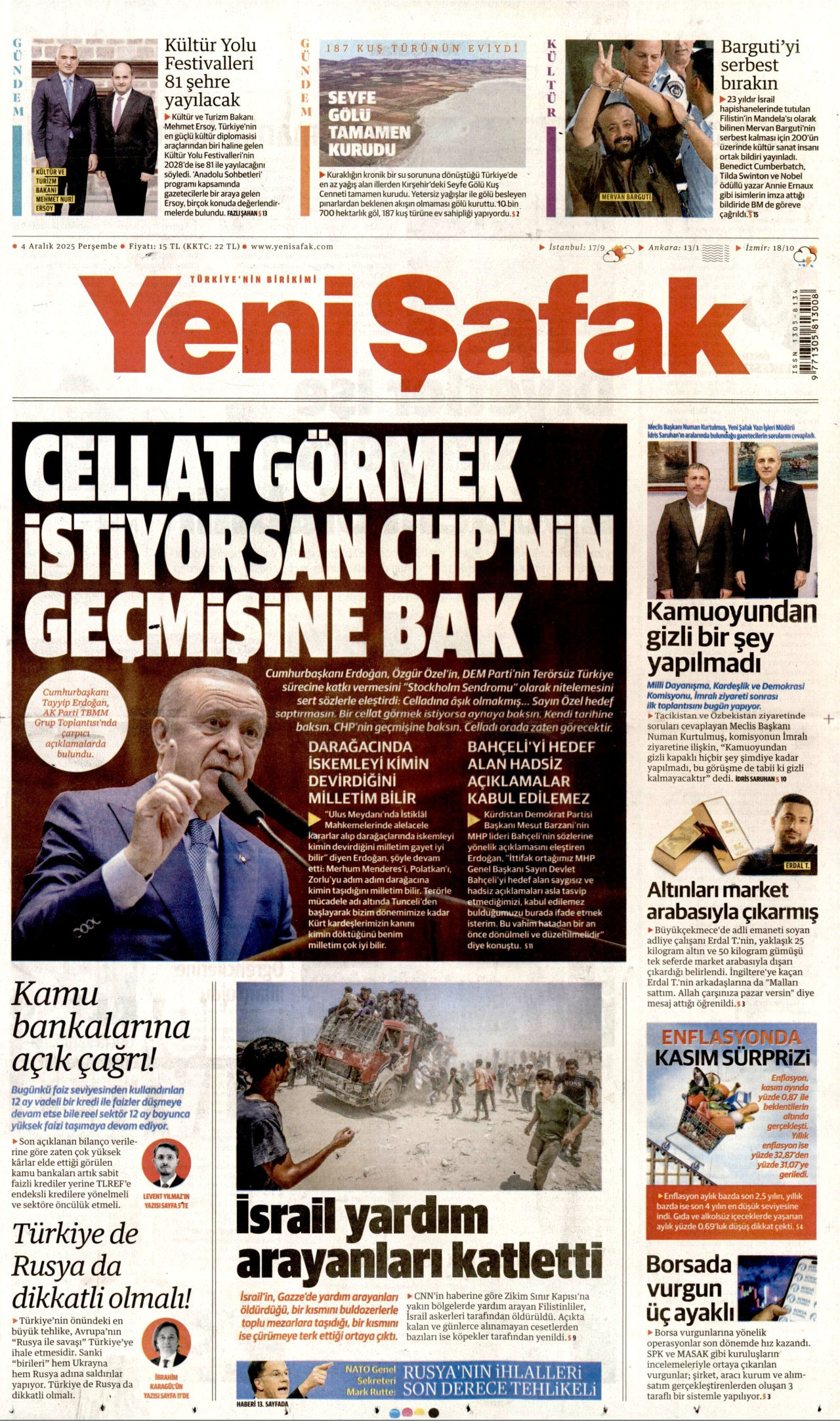 YENİ ŞAFAK gazetesinin 4 Aralık 2025 tarihli birinci sayfası