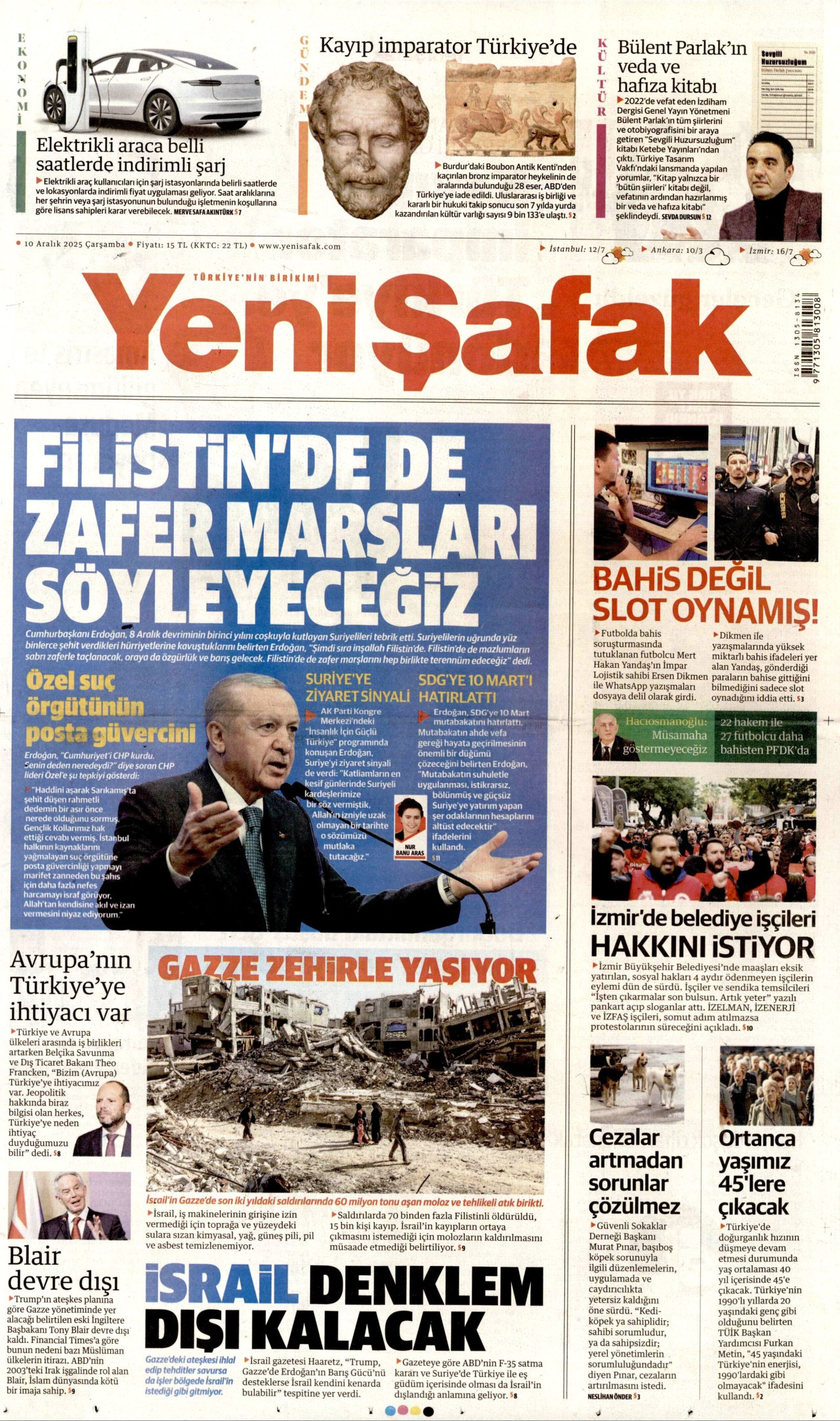 YENİ ŞAFAK gazetesinin 10 Aralık 2025 tarihli birinci sayfası