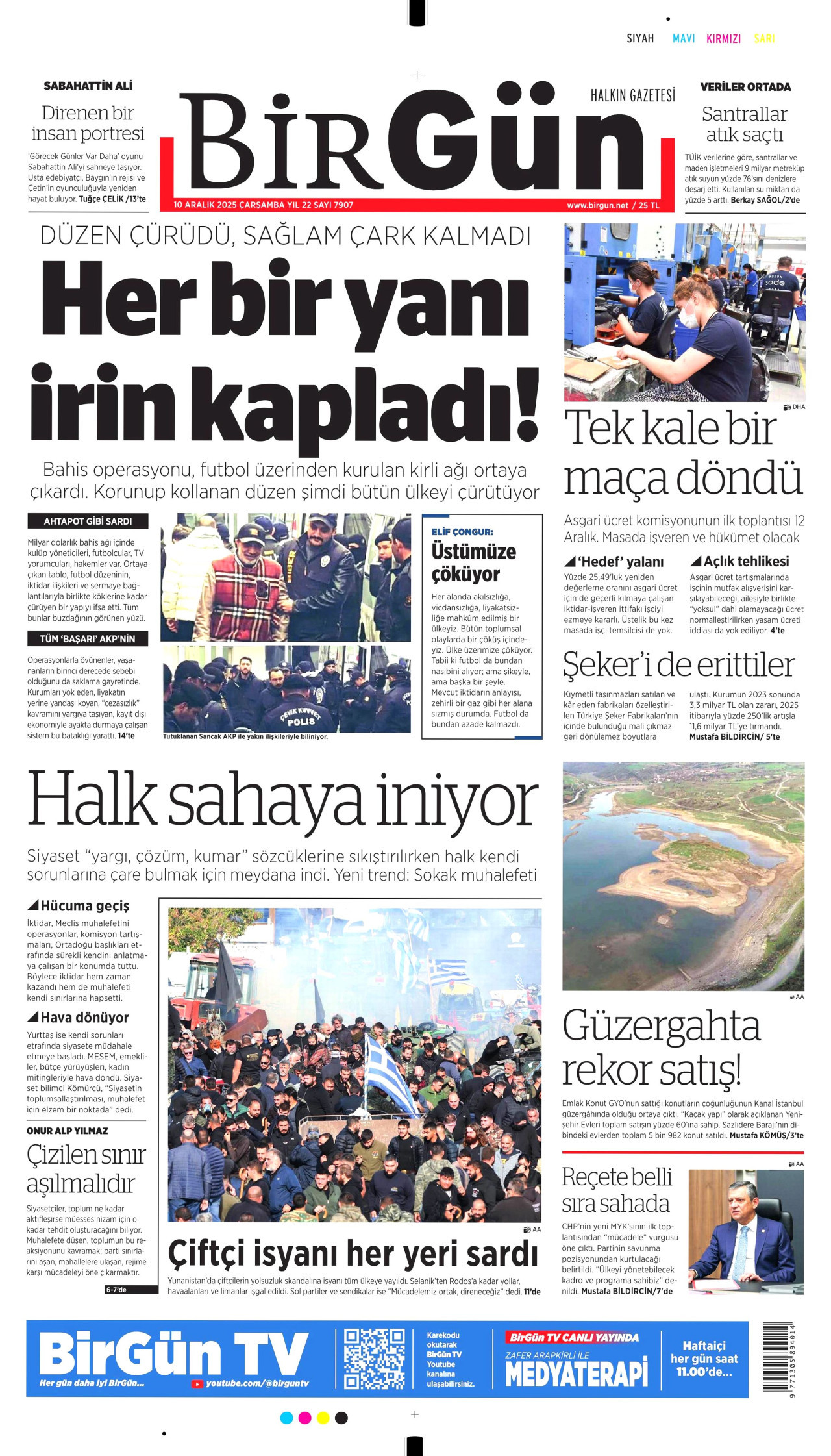 BİRGÜN gazetesinin 10 Aralık 2025 tarihli birinci sayfası
