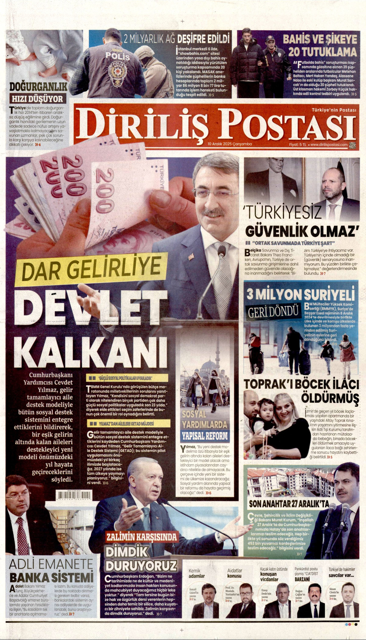 DİRİLİŞ POSTASI gazetesinin 10 Aralık 2025 tarihli birinci sayfası