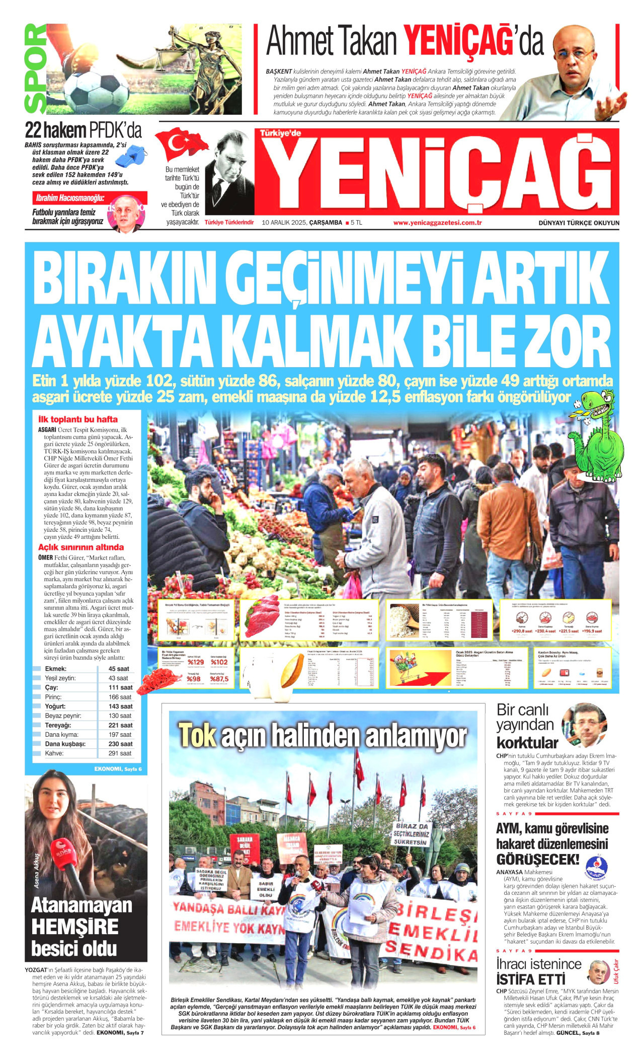 YENİÇAĞ gazetesinin 10 Aralık 2025 tarihli birinci sayfası