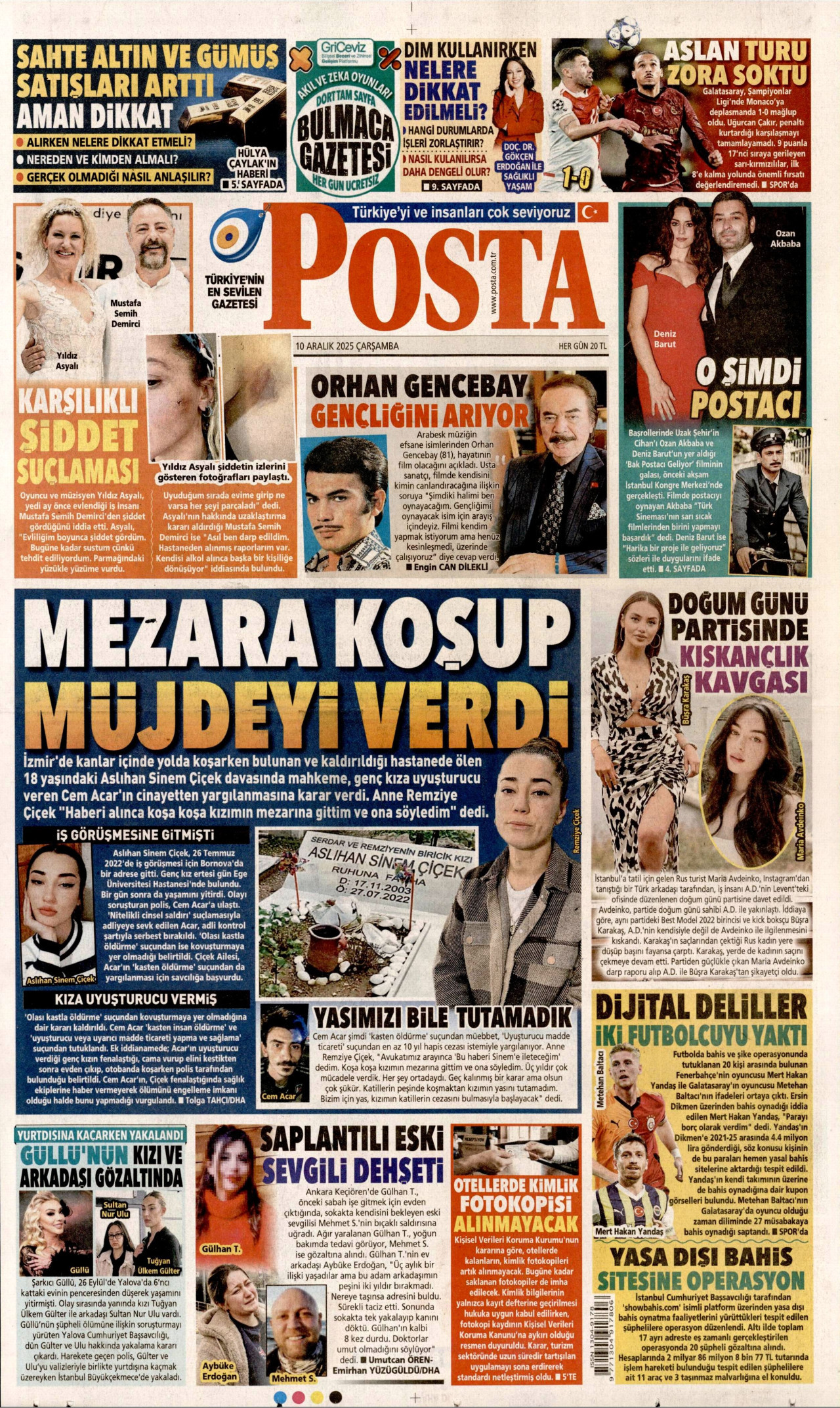POSTA gazetesinin 10 Aralık 2025 tarihli birinci sayfası