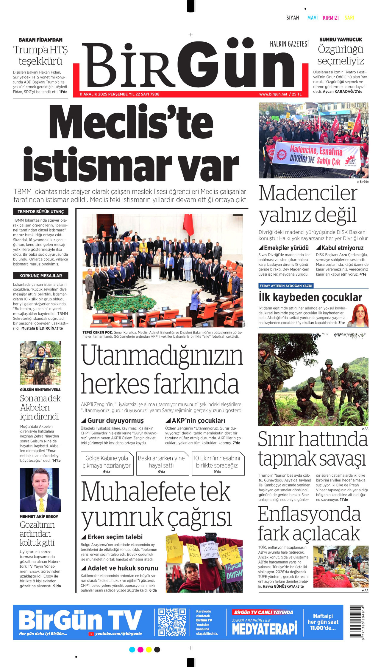 BİRGÜN gazetesinin 11 Aralık 2025 tarihli birinci sayfası