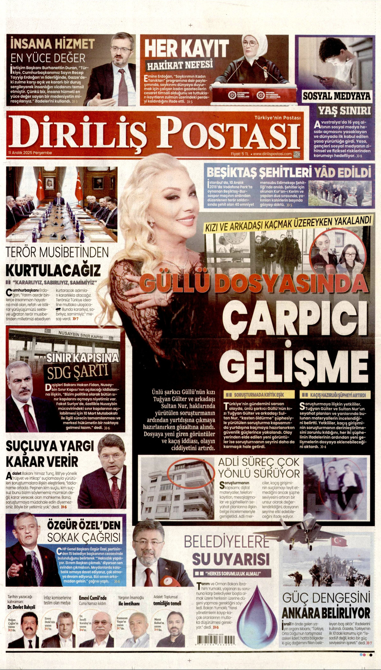 DİRİLİŞ POSTASI gazetesinin 11 Aralık 2025 tarihli birinci sayfası