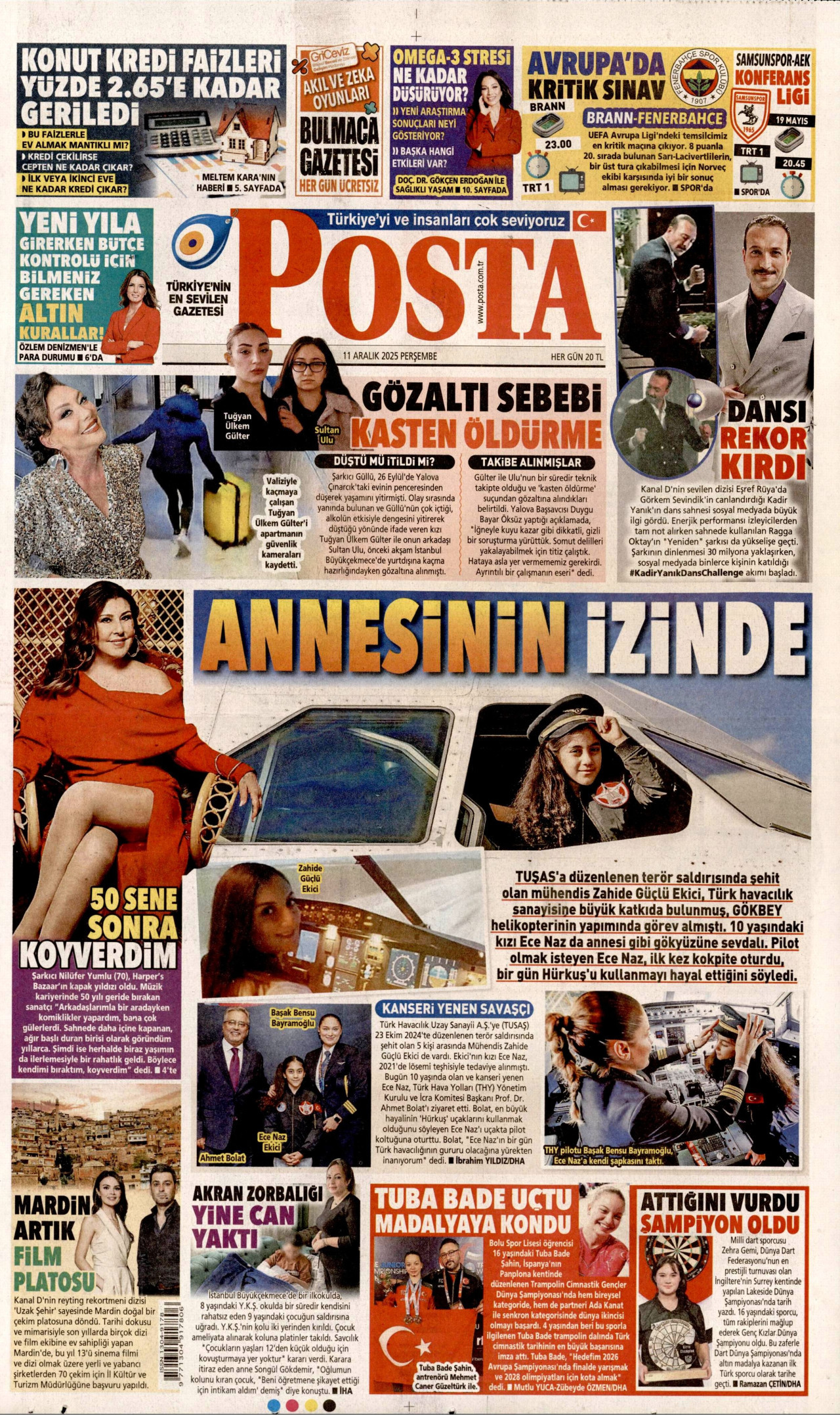 POSTA gazetesinin 11 Aralık 2025 tarihli birinci sayfası