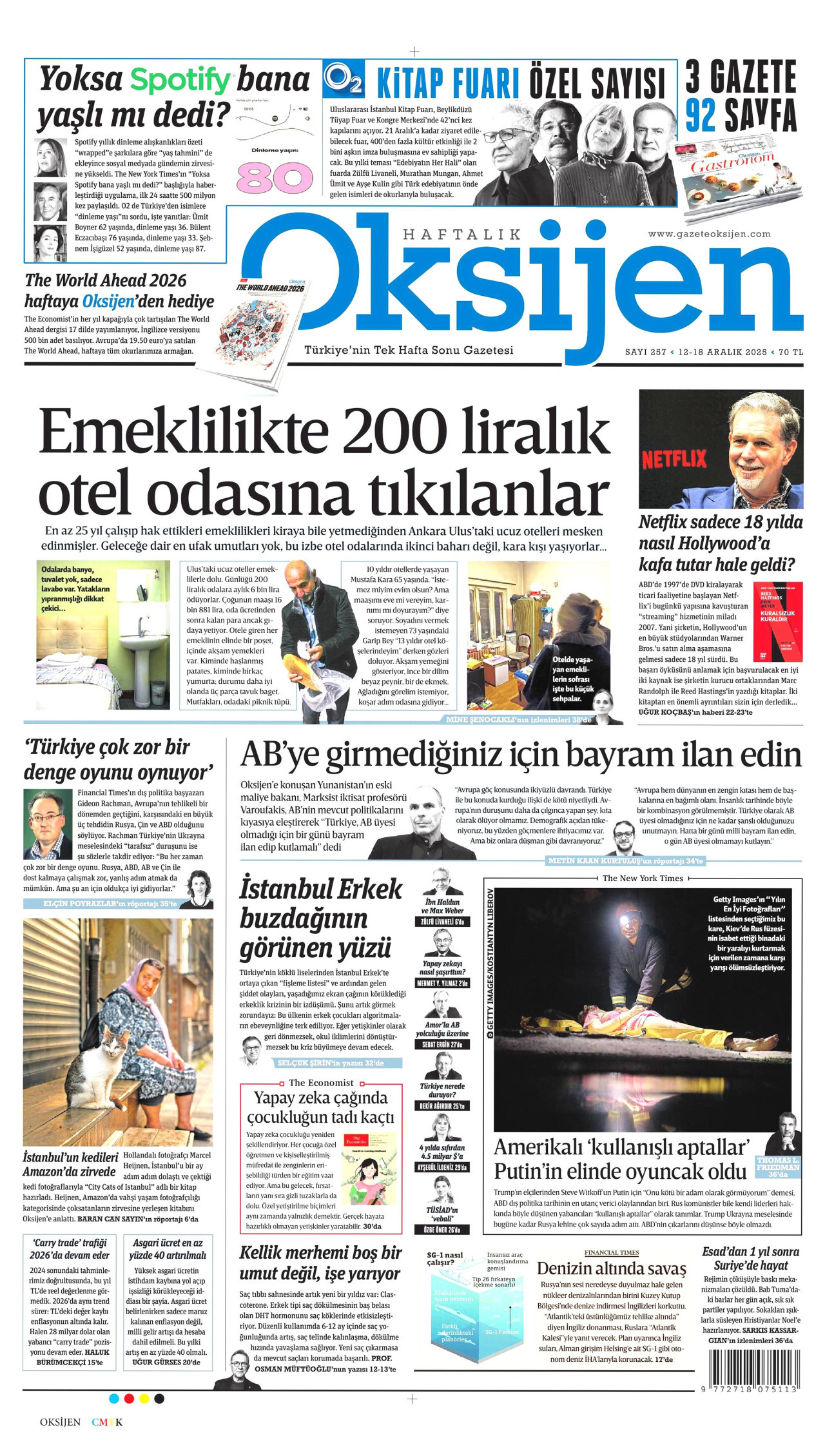 OKSİJEN gazetesinin 12 Aralık 2025 tarihli birinci sayfası