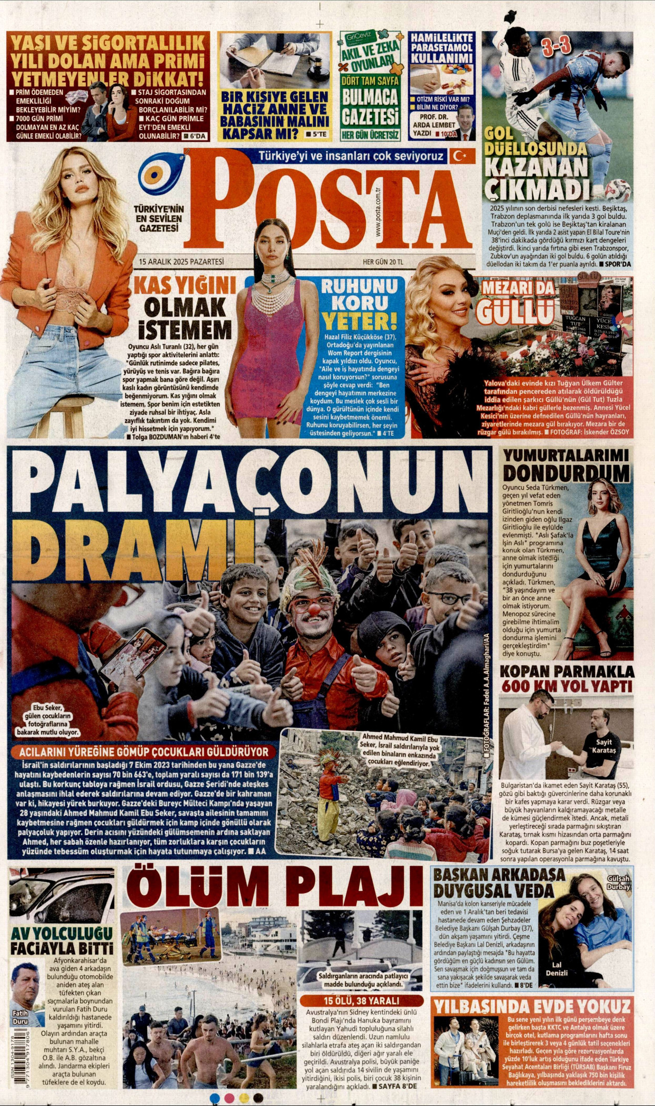 POSTA gazetesinin 15 Aralık 2025 tarihli birinci sayfası