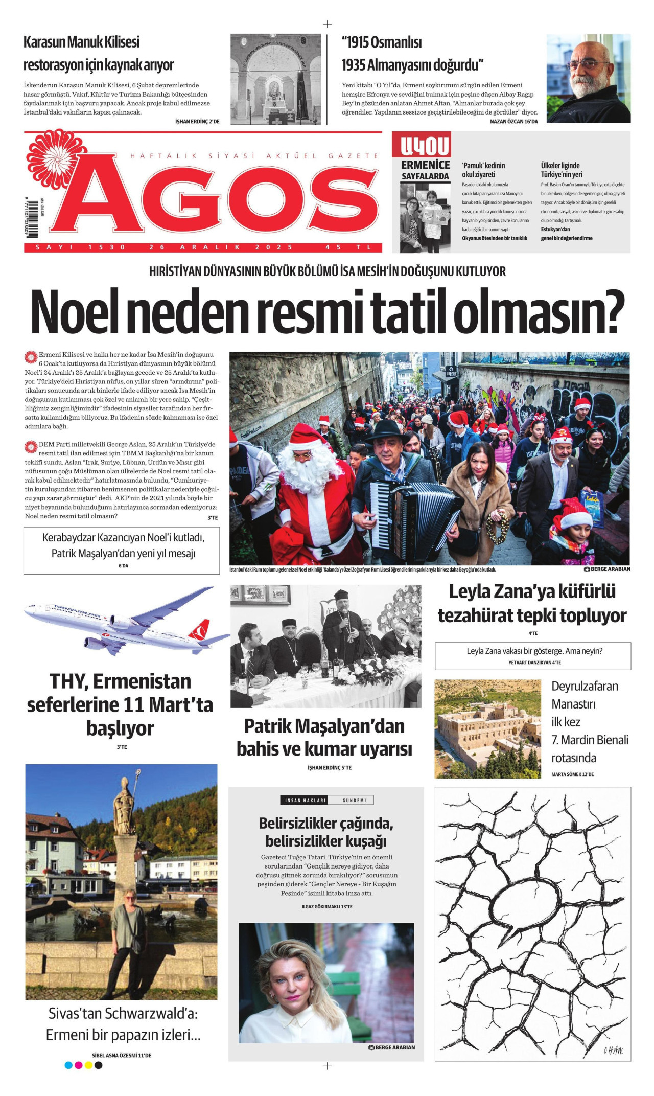 AGOS gazetesinin 26 Aralık 2025 tarihli birinci sayfası