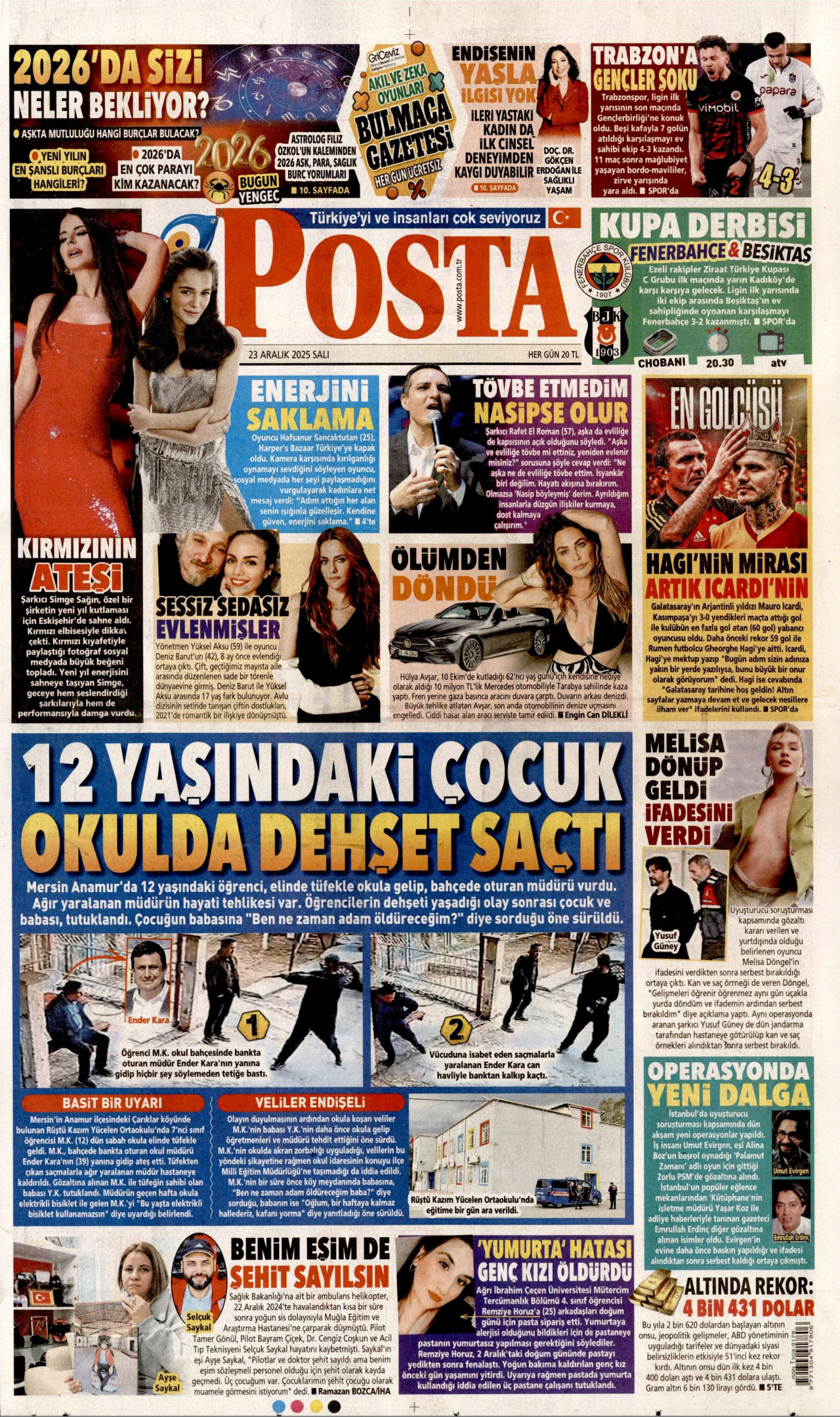 POSTA gazetesinin 23 Aralık 2025 tarihli birinci sayfası
