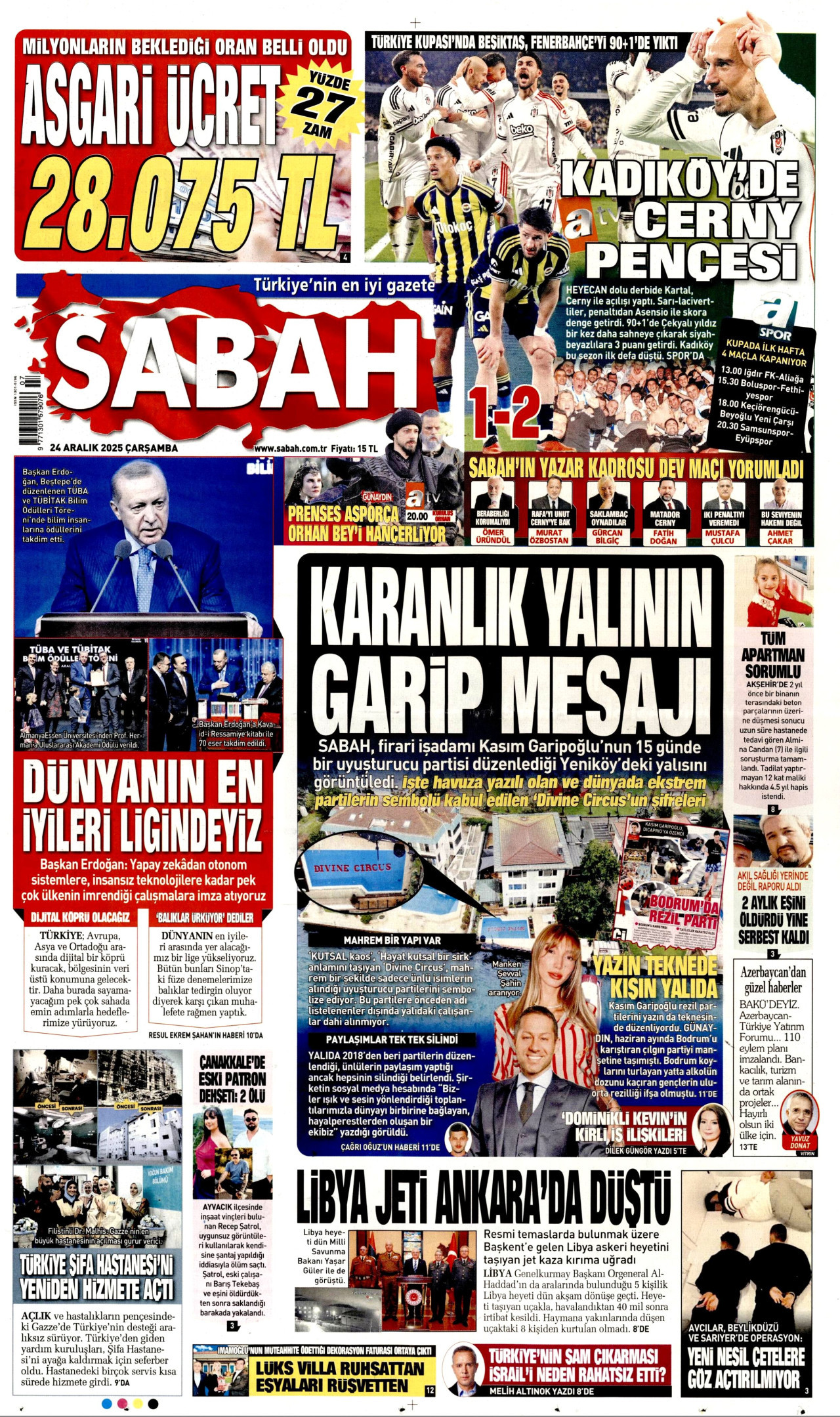 SABAH gazetesinin 24 Aralık 2025 tarihli birinci sayfası