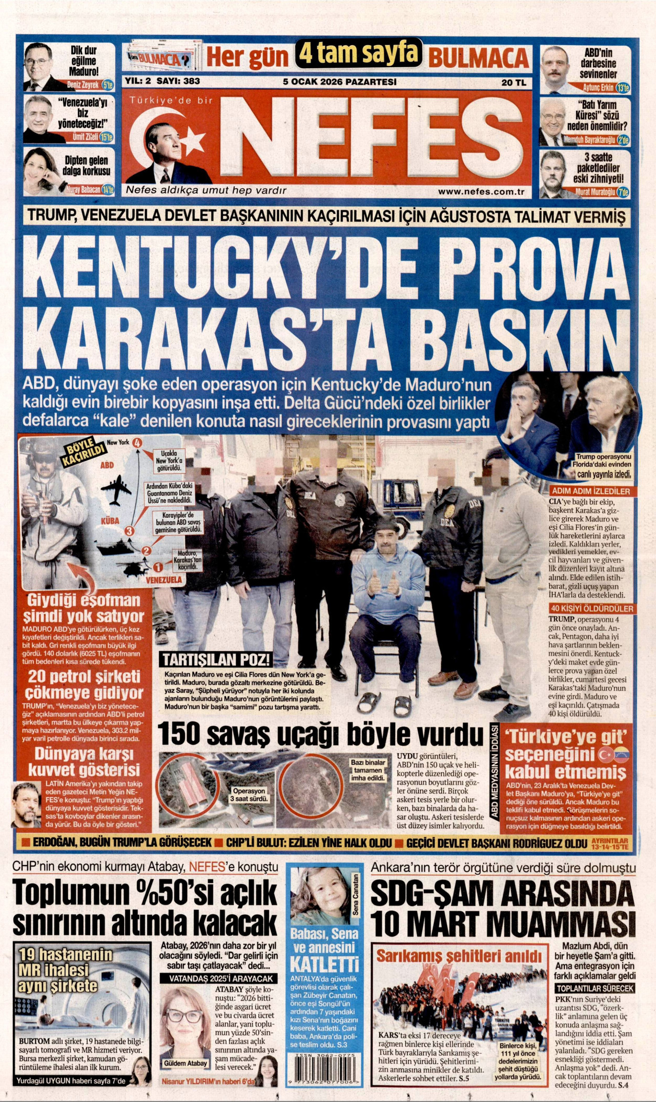 NEFES gazetesinin 5 Ocak 2026 tarihli birinci sayfası