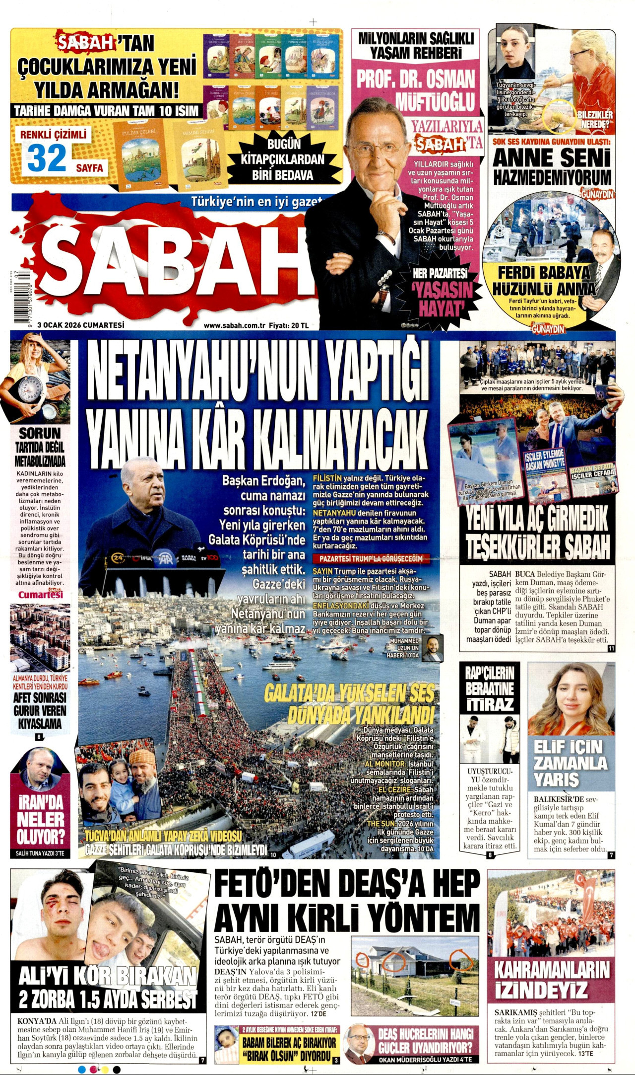 SABAH gazetesinin 3 Ocak 2026 tarihli birinci sayfası