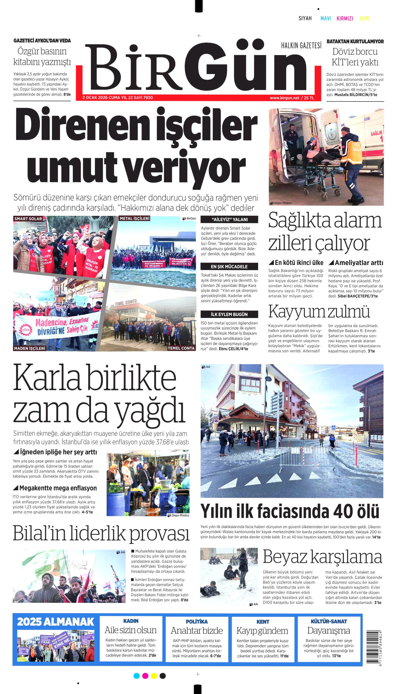 BİRGÜN gazetesinin 2 Ocak 2026 tarihli birinci sayfası
