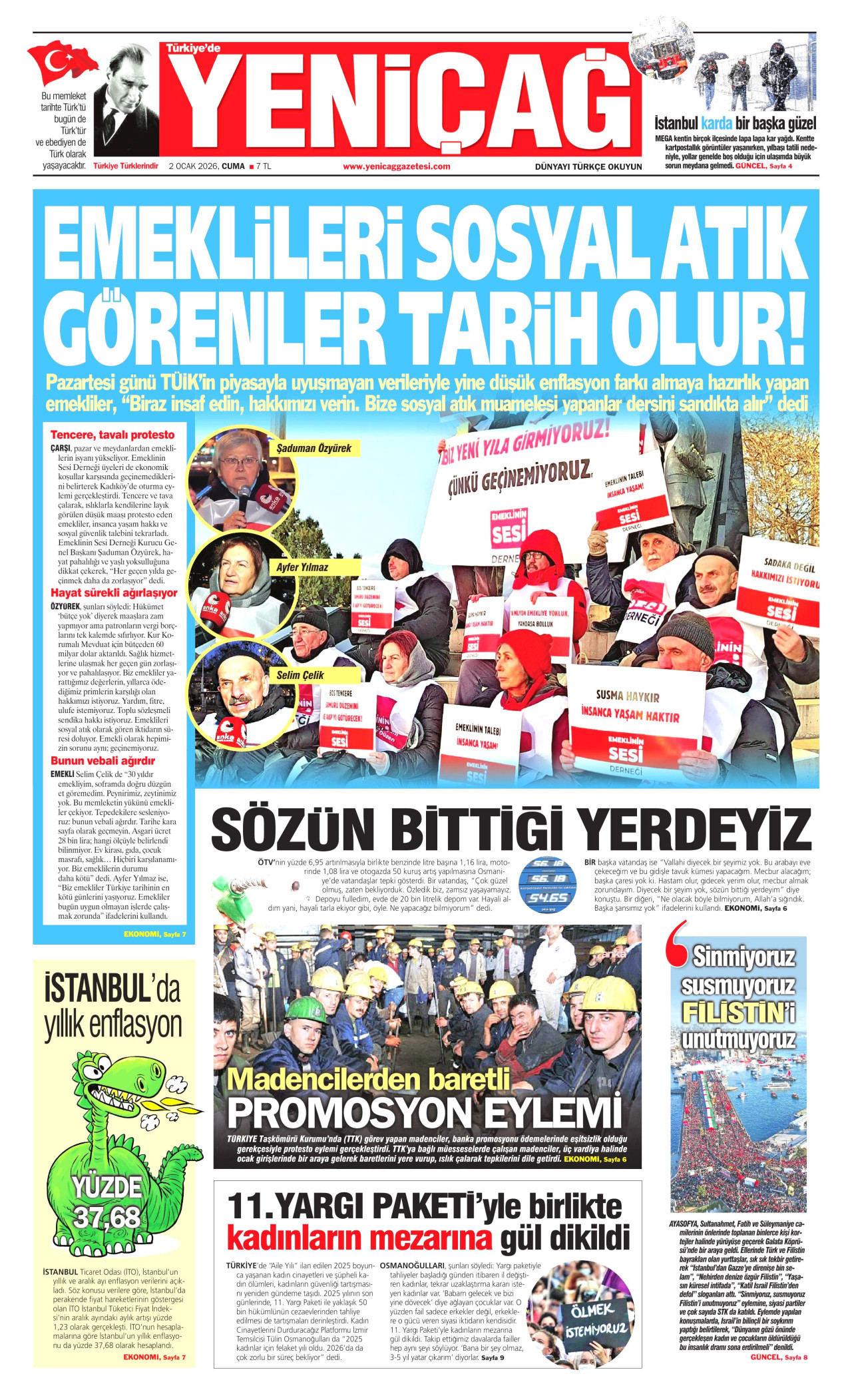 YENİÇAĞ gazetesinin 2 Ocak 2026 tarihli birinci sayfası