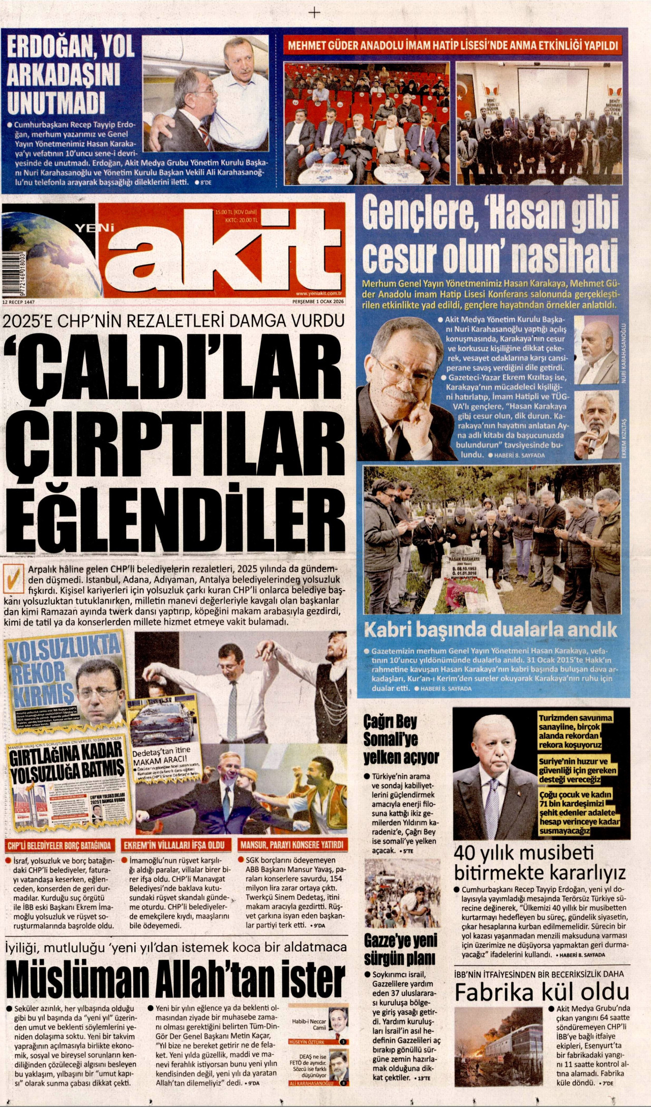 YENİ AKİT gazetesinin 1 Ocak 2026 tarihli birinci sayfası