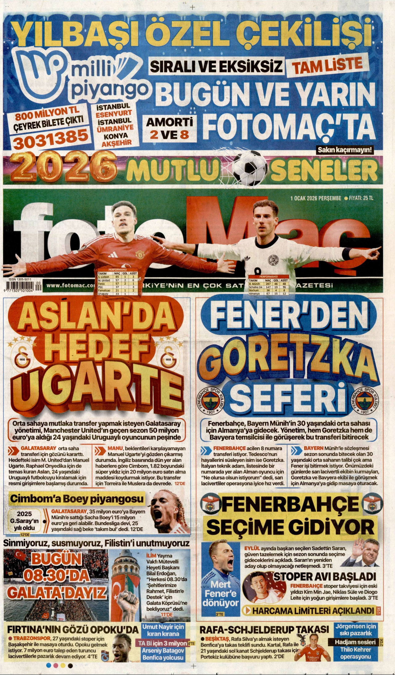 FOTOMAÇ gazetesinin 1 Ocak 2026 tarihli birinci sayfası