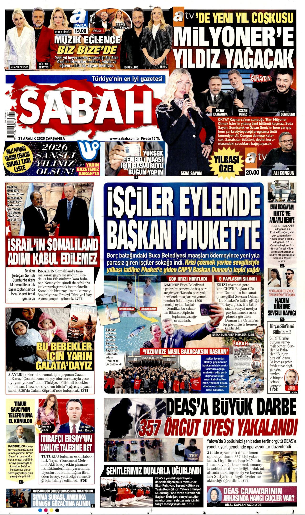 SABAH gazetesinin 31 Aralık 2025 tarihli birinci sayfası