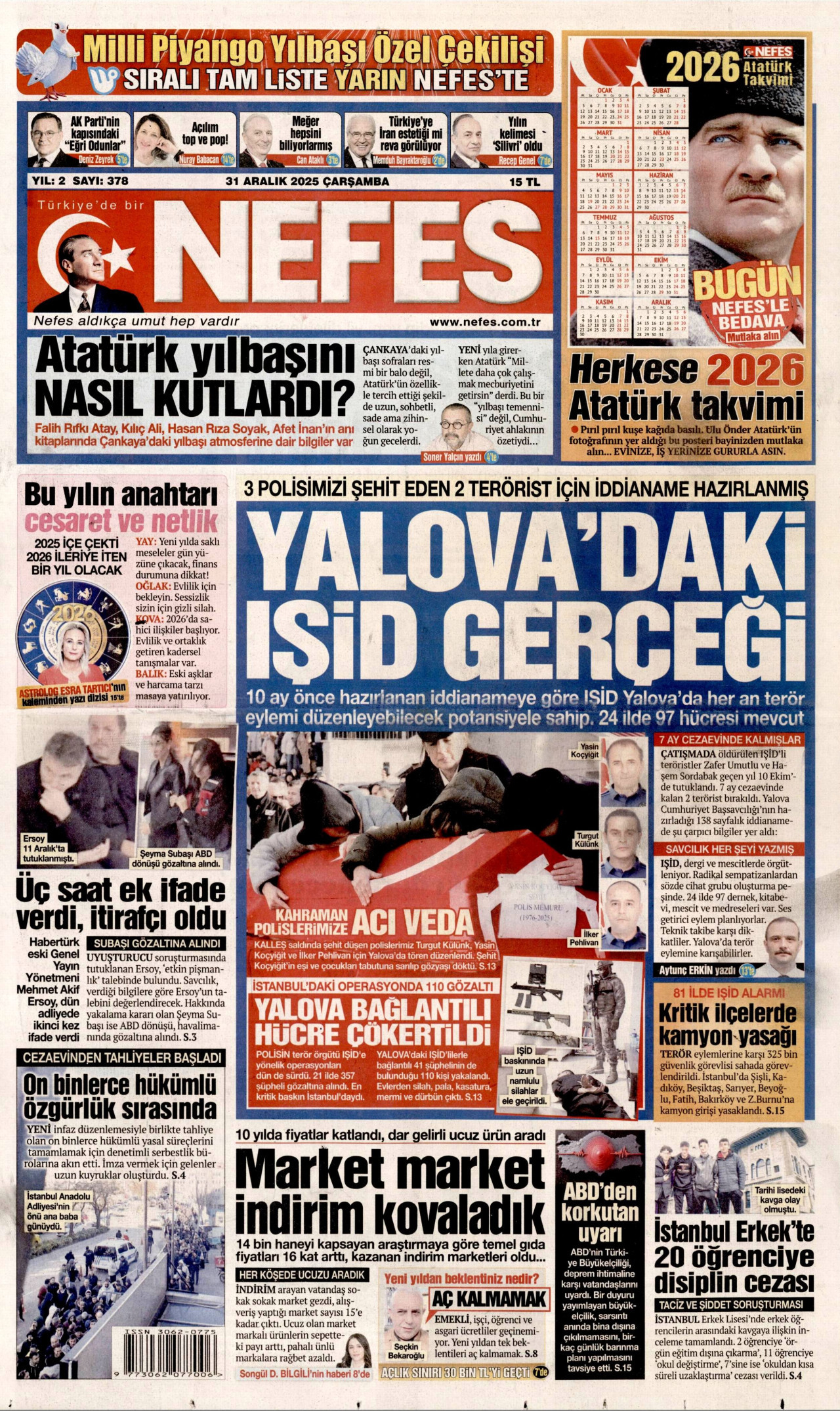 NEFES gazetesinin 31 Aralık 2025 tarihli birinci sayfası