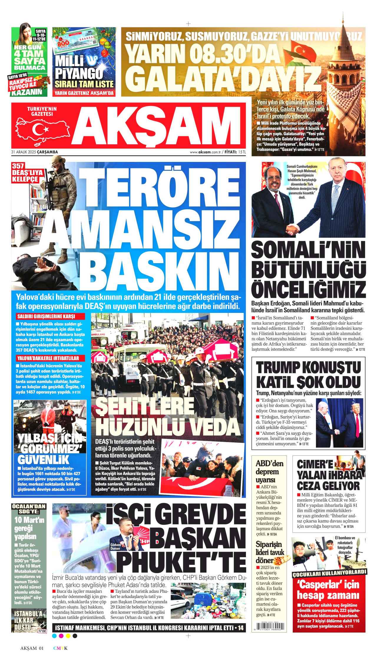 AKŞAM gazetesinin 31 Aralık 2025 tarihli birinci sayfası